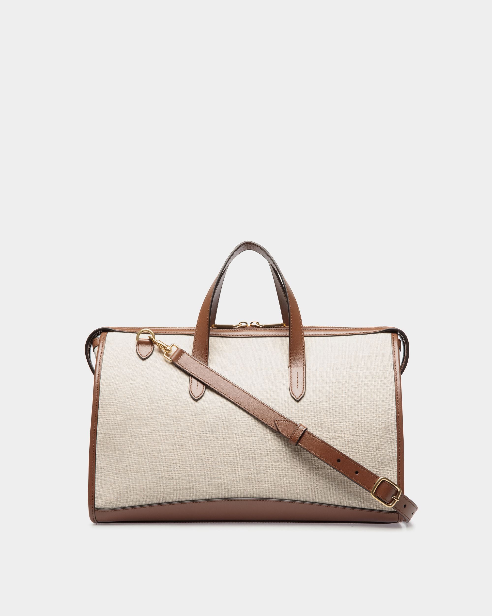 Tote Bag Beckett In Tela Color Naturale E Pelle Marrone - Donna - Bally - 02
