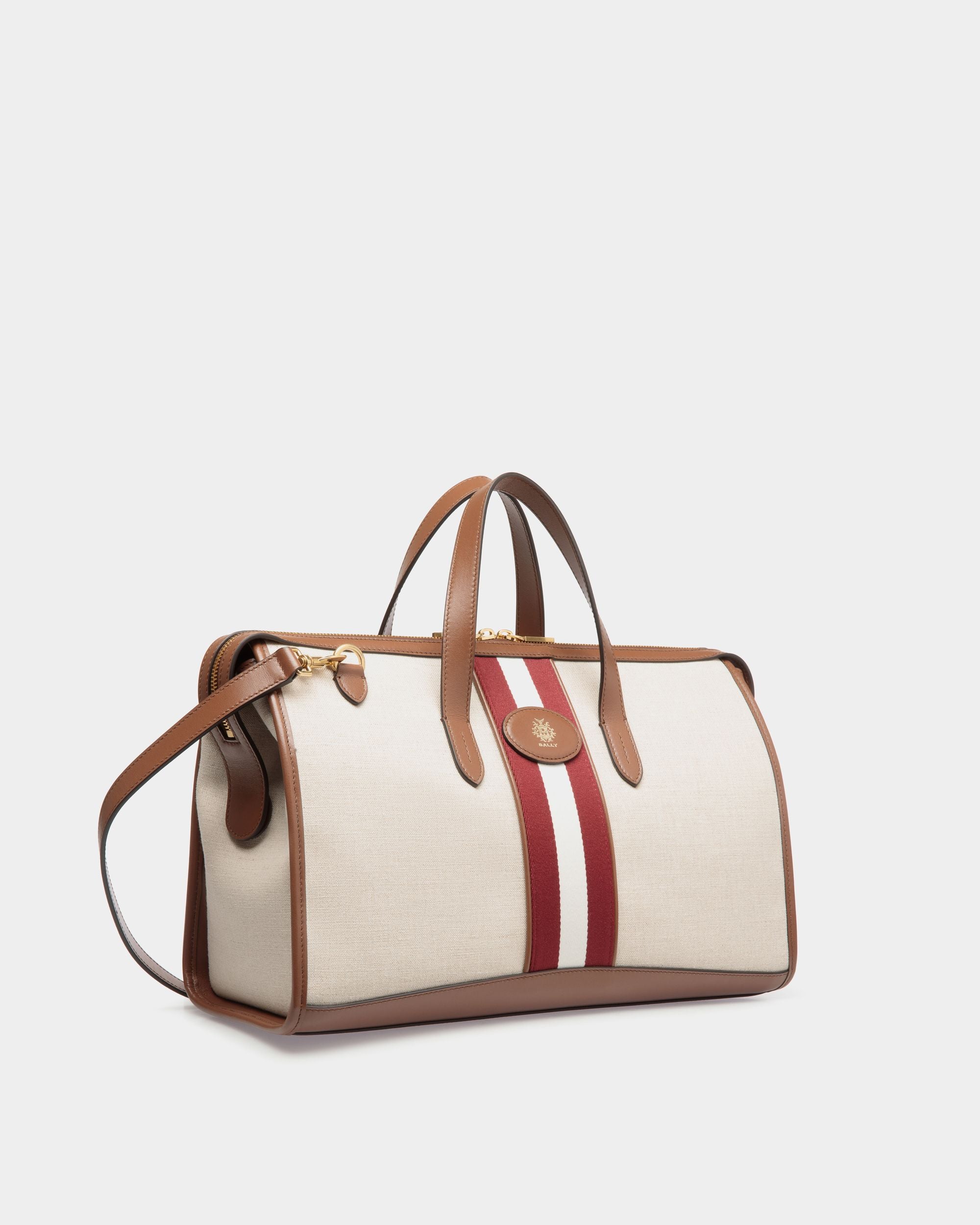 Tote Bag Beckett In Tela Color Naturale E Pelle Marrone - Donna - Bally - 03