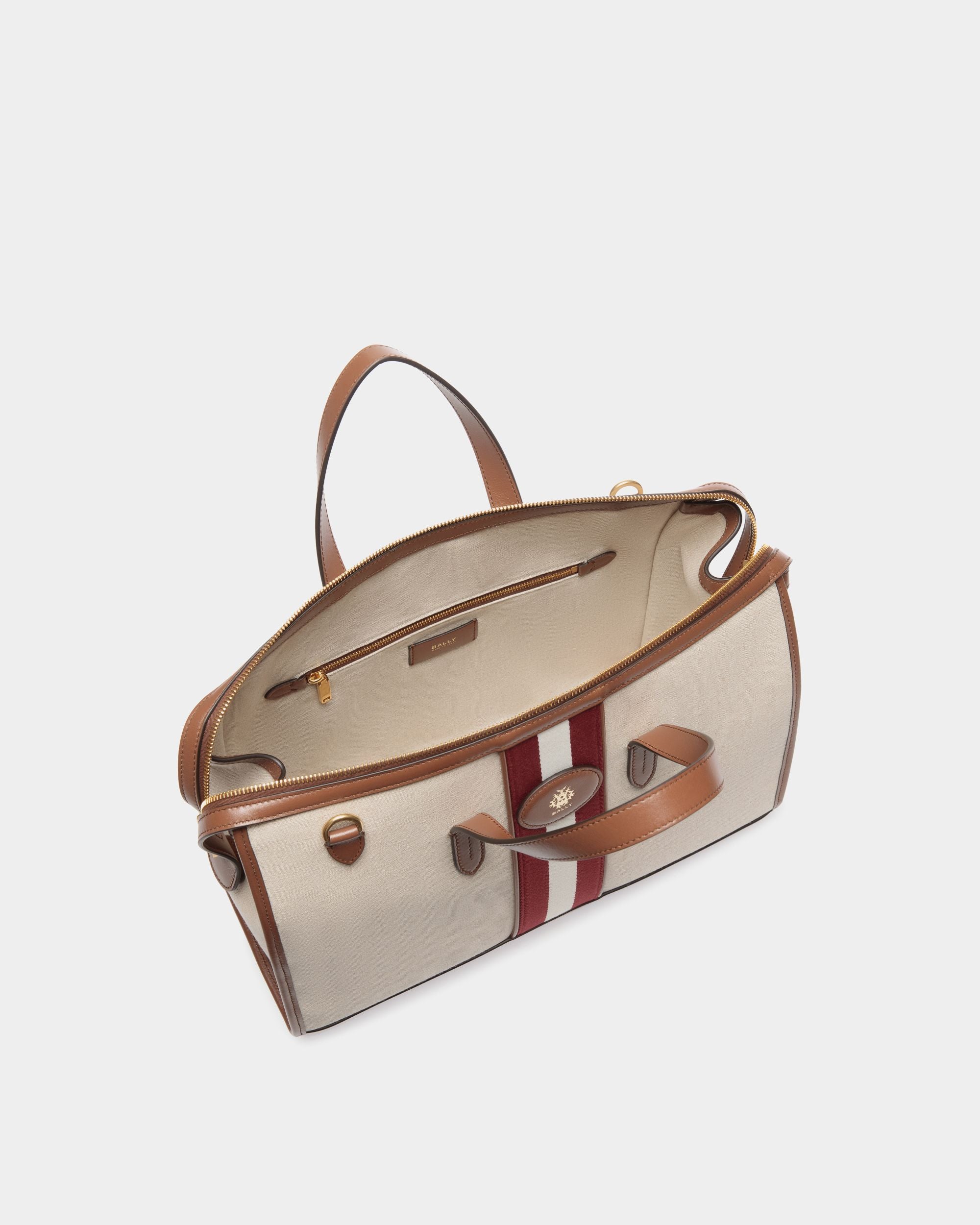 Tote Bag Beckett In Tela Color Naturale E Pelle Marrone - Donna - Bally - 03