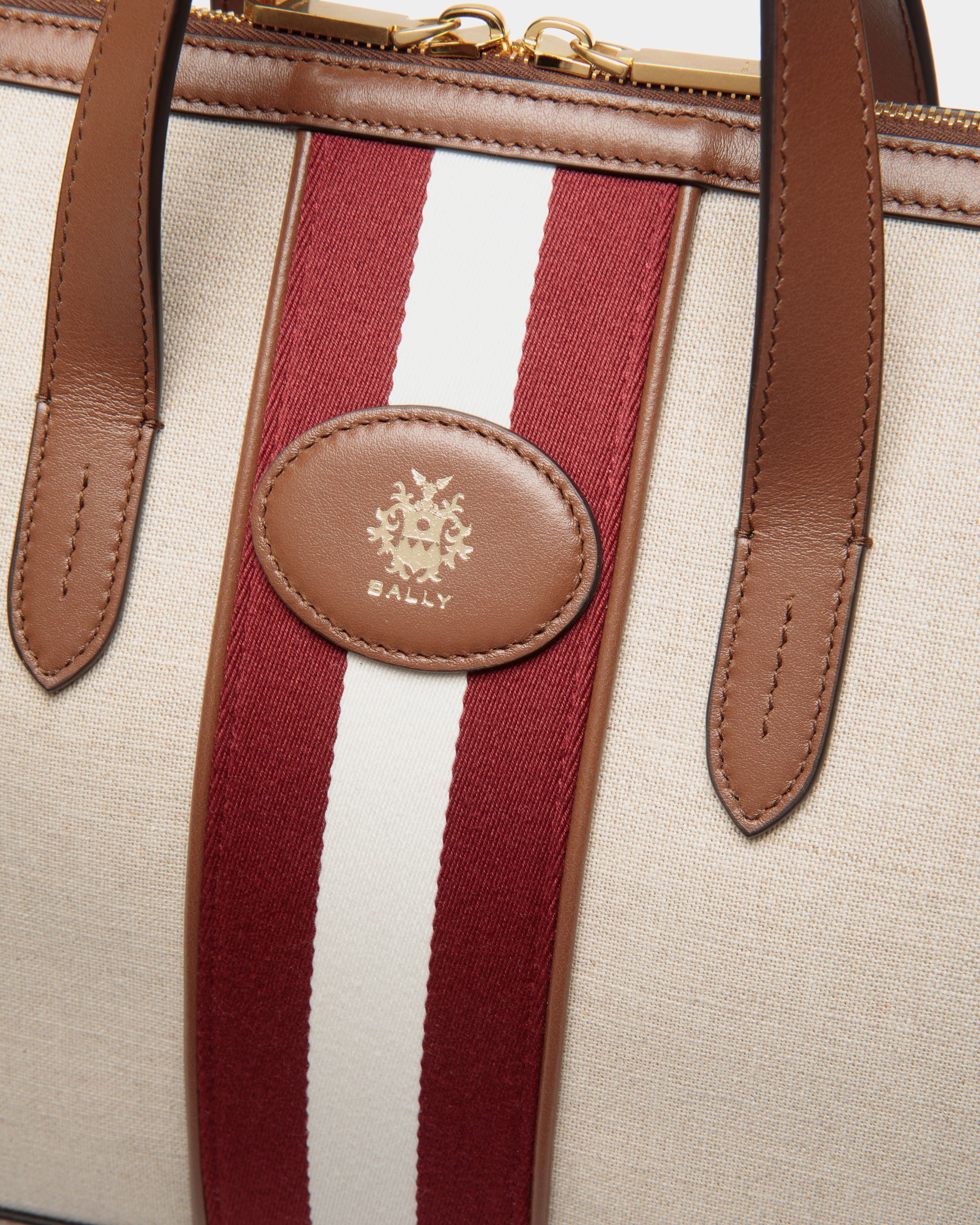 Tote Bag Beckett In Tela Color Naturale E Pelle Marrone - Donna - Bally - 04