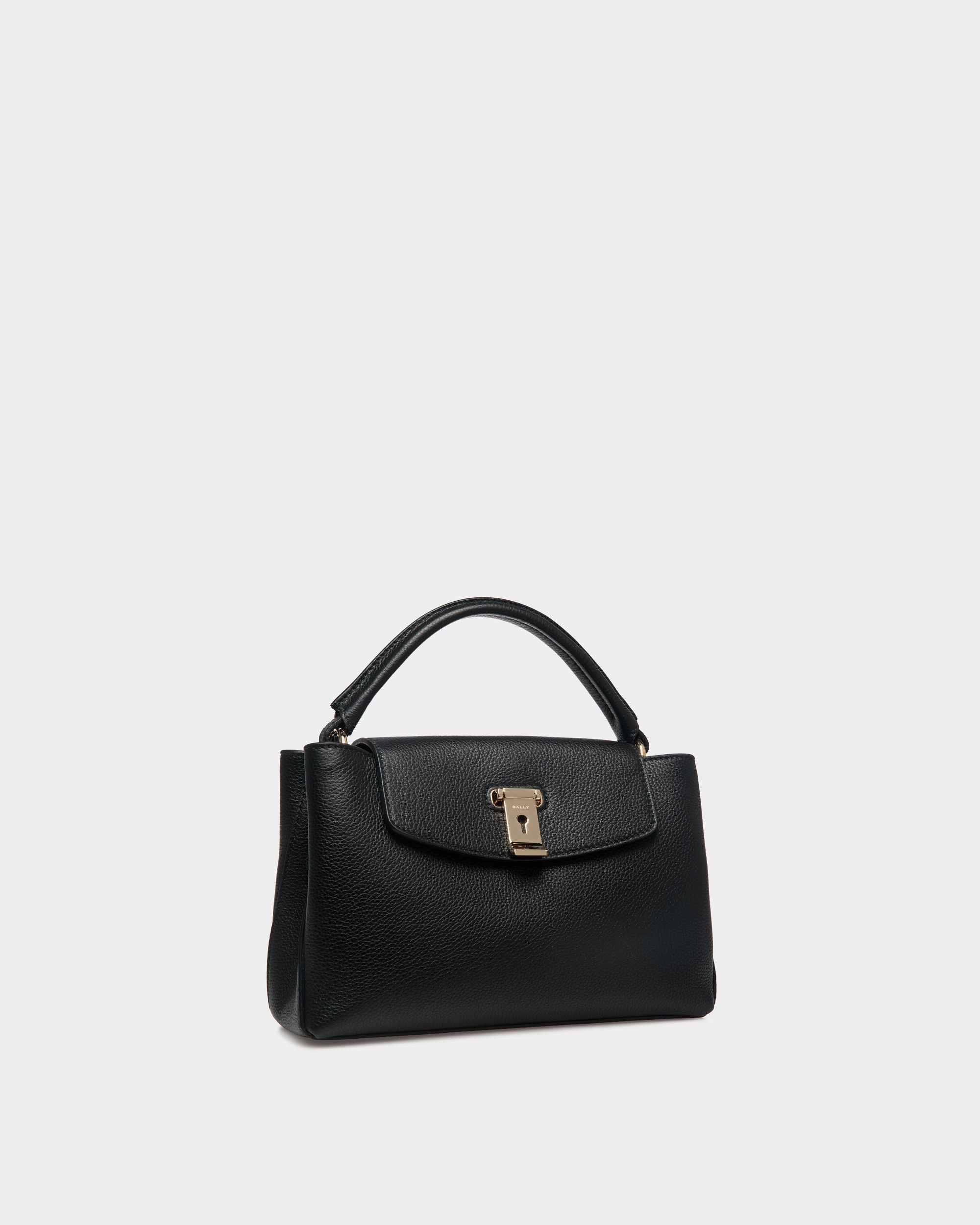 Borsa A Mano Piccola Lock Me In Pelle Zigrinata Nera - Donna - Bally - 04