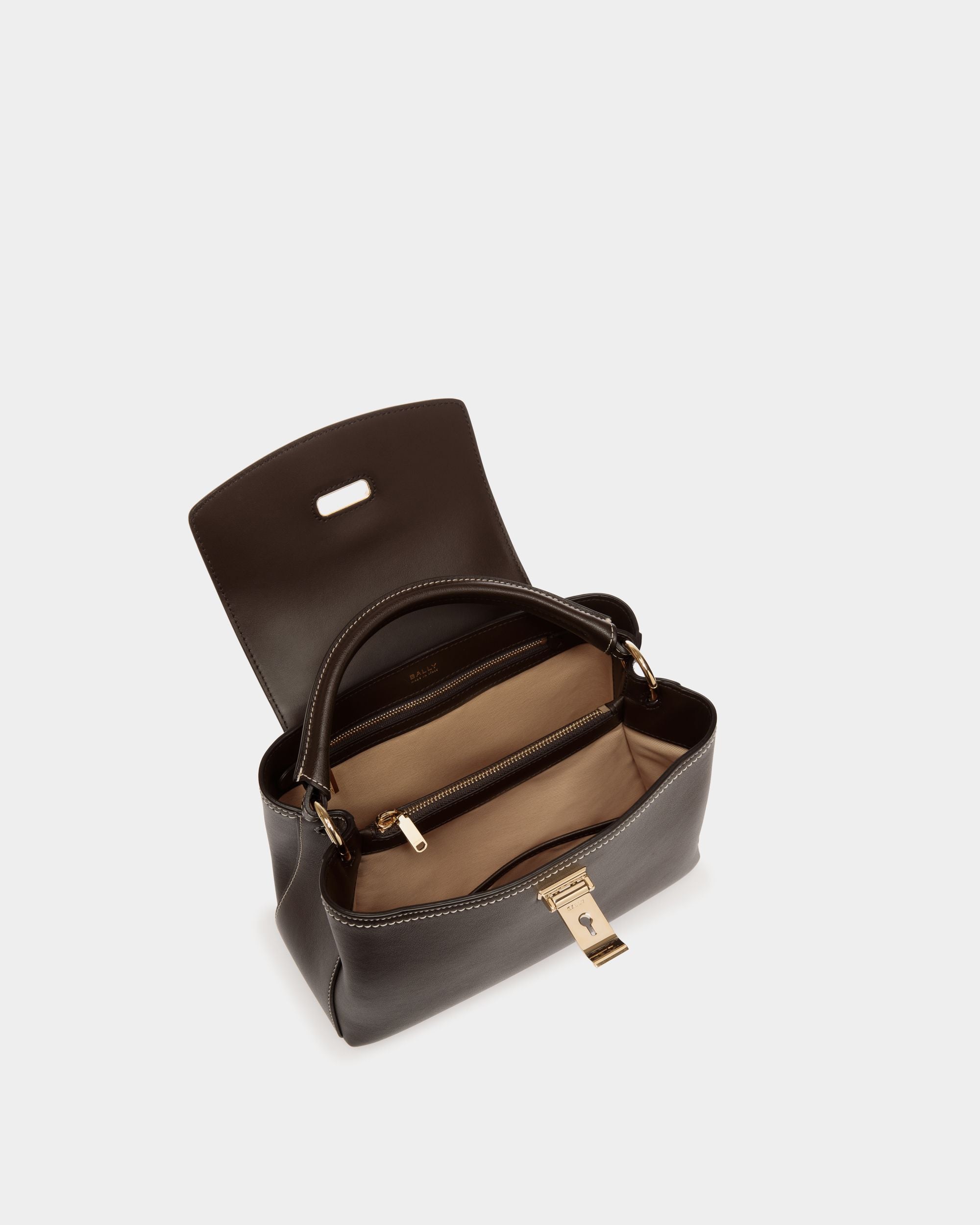 Borsa A Mano Piccola Lock Me In Pelle Ebano - Donna - Bally - 04