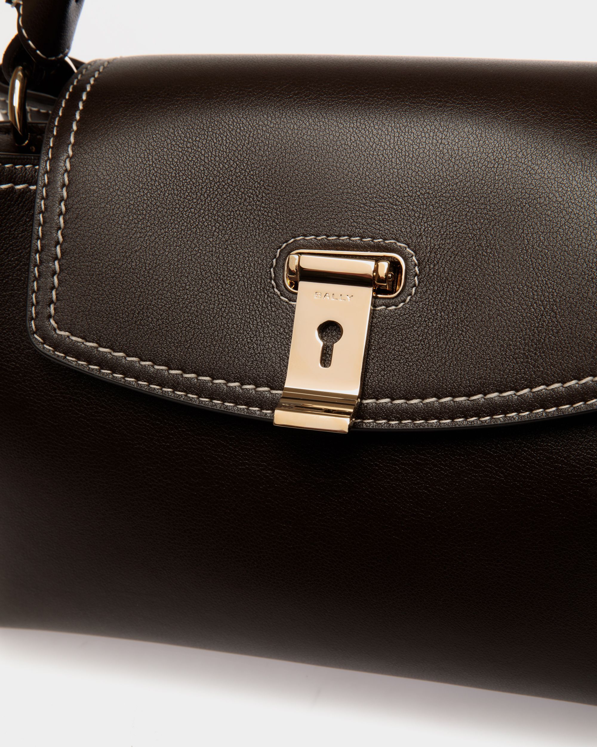 Borsa A Mano Piccola Lock Me In Pelle Ebano - Donna - Bally - 05