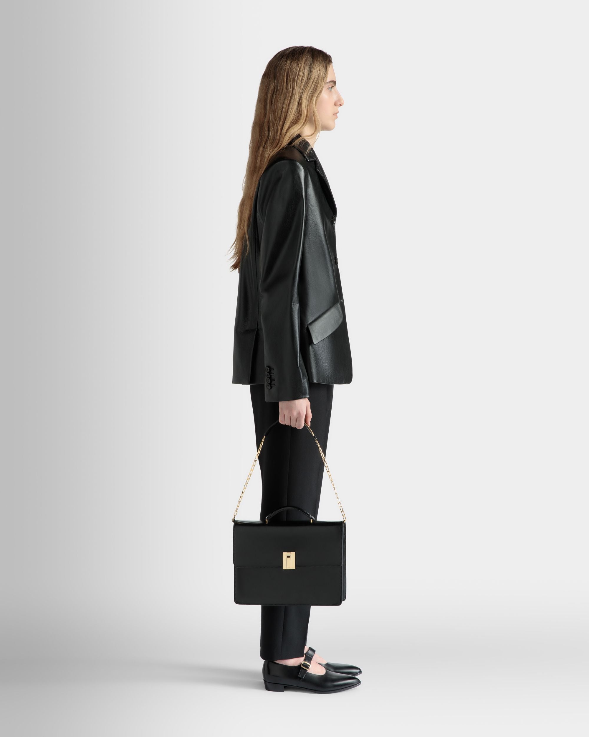 Borsa A Mano Ollam In Pelle Spazzolata Nera - Donna - Bally - 02