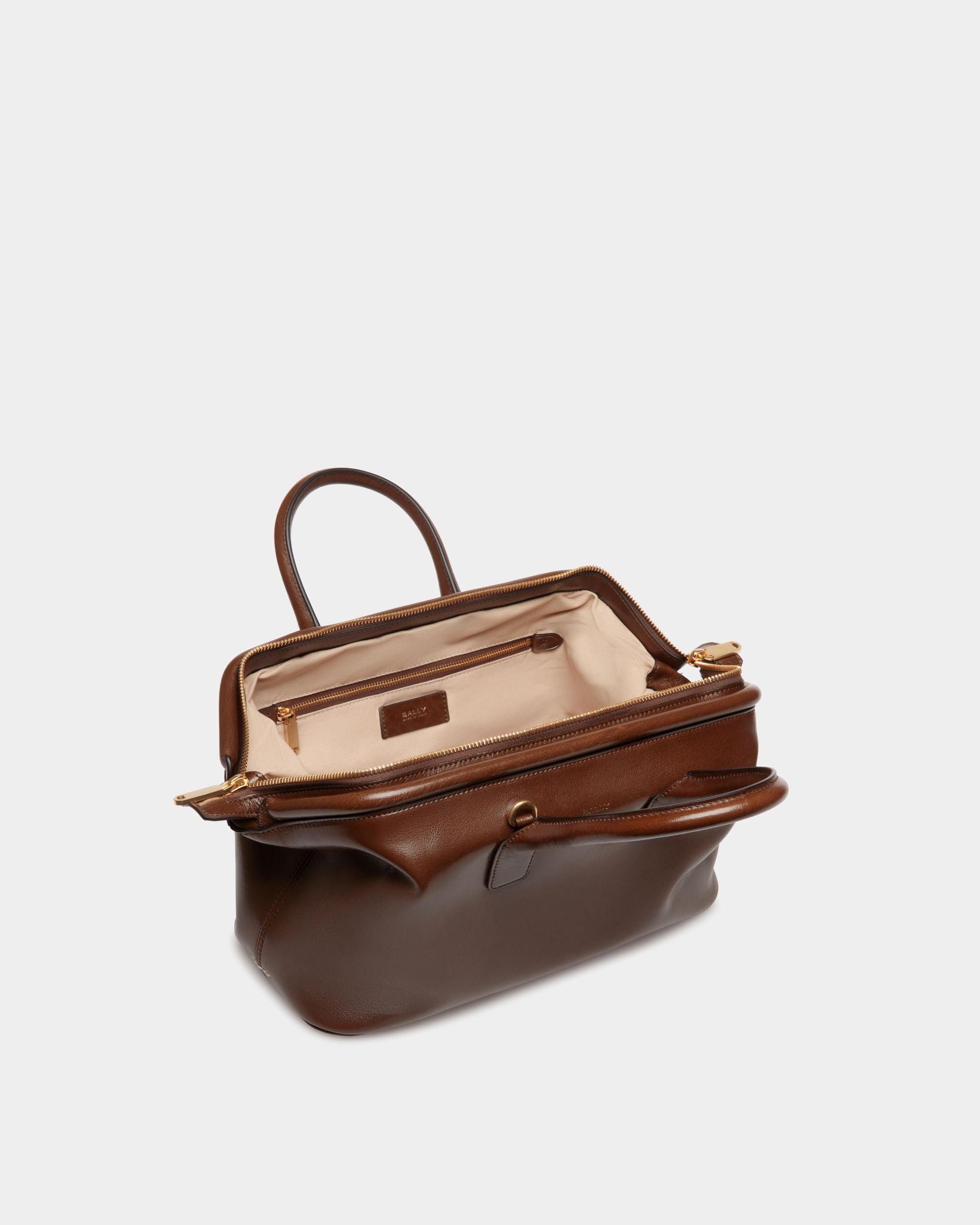 Belle Small Top Handle Bag In Marron Glacé Leather - Donna - Bally - 05