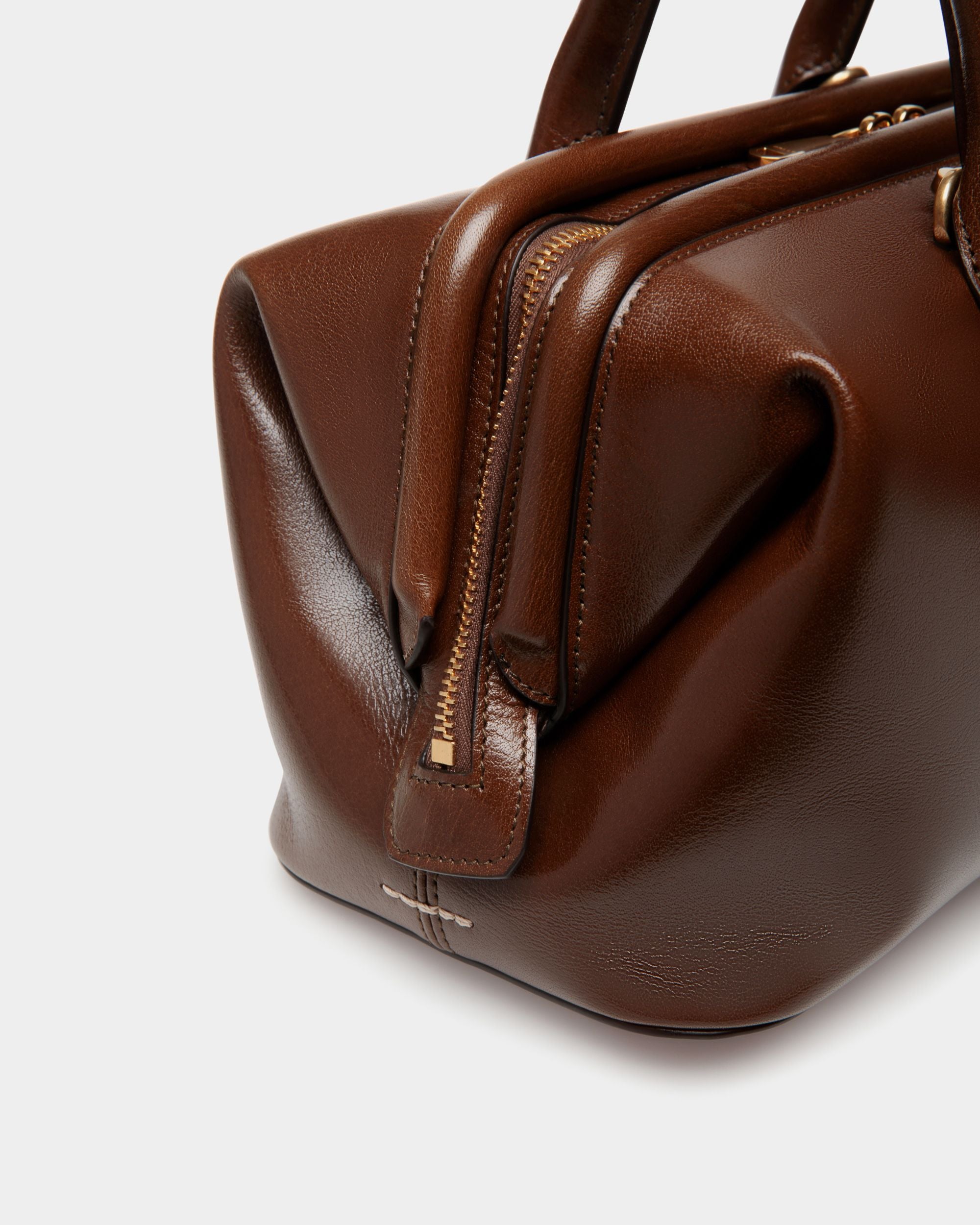 Belle Small Top Handle Bag In Marron Glacé Leather - Donna - Bally - 06