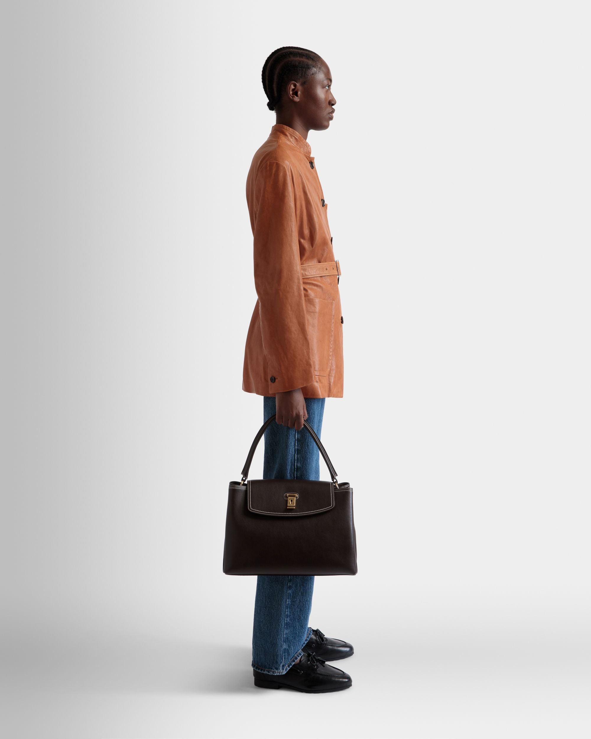 Borsa A Mano Lock Me In Pelle Color Ebano - Donna - Bally - 01
