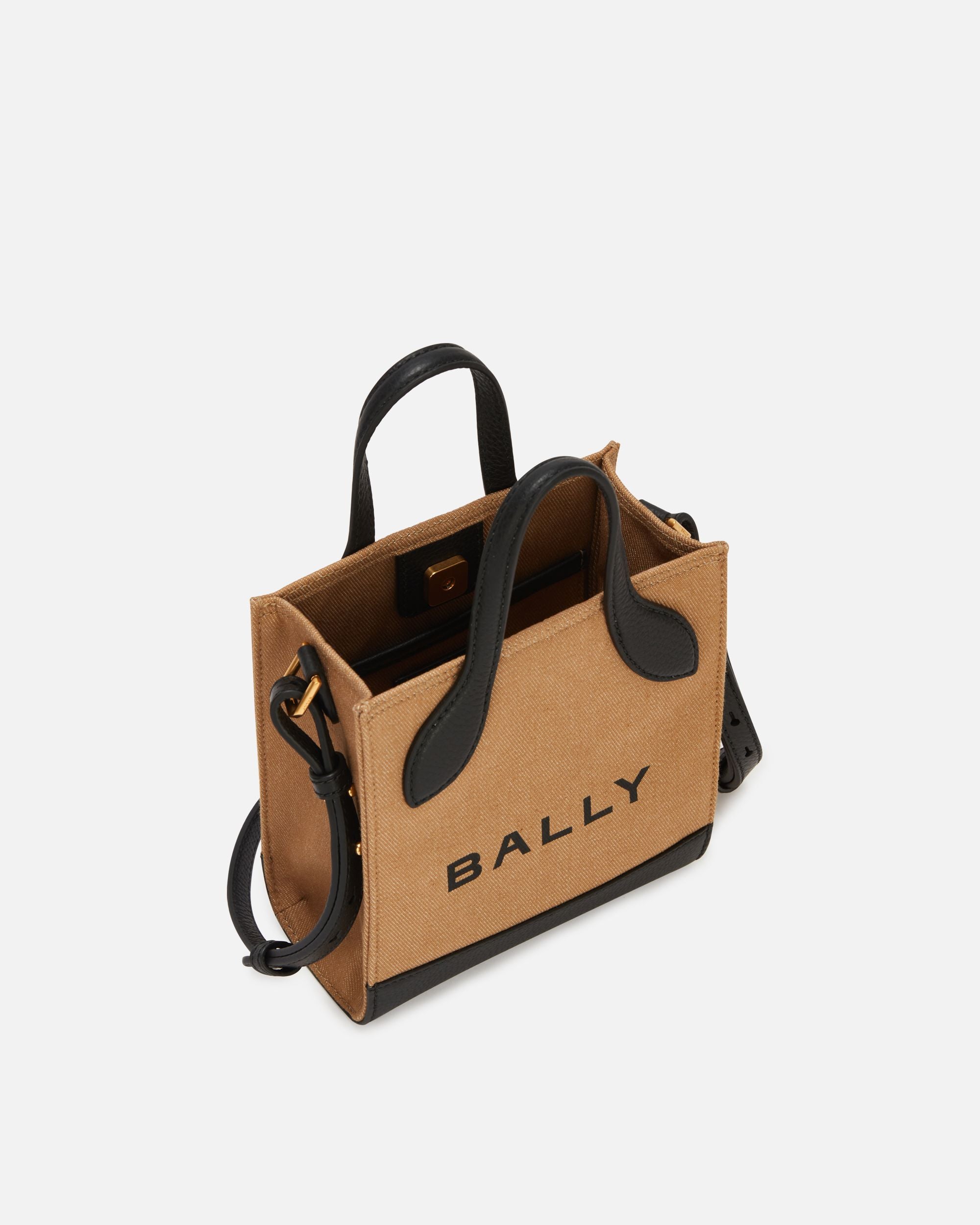 Tote Bag Mini Bar In Pelle E Tela Beige E Nera - Donna - Bally - 04