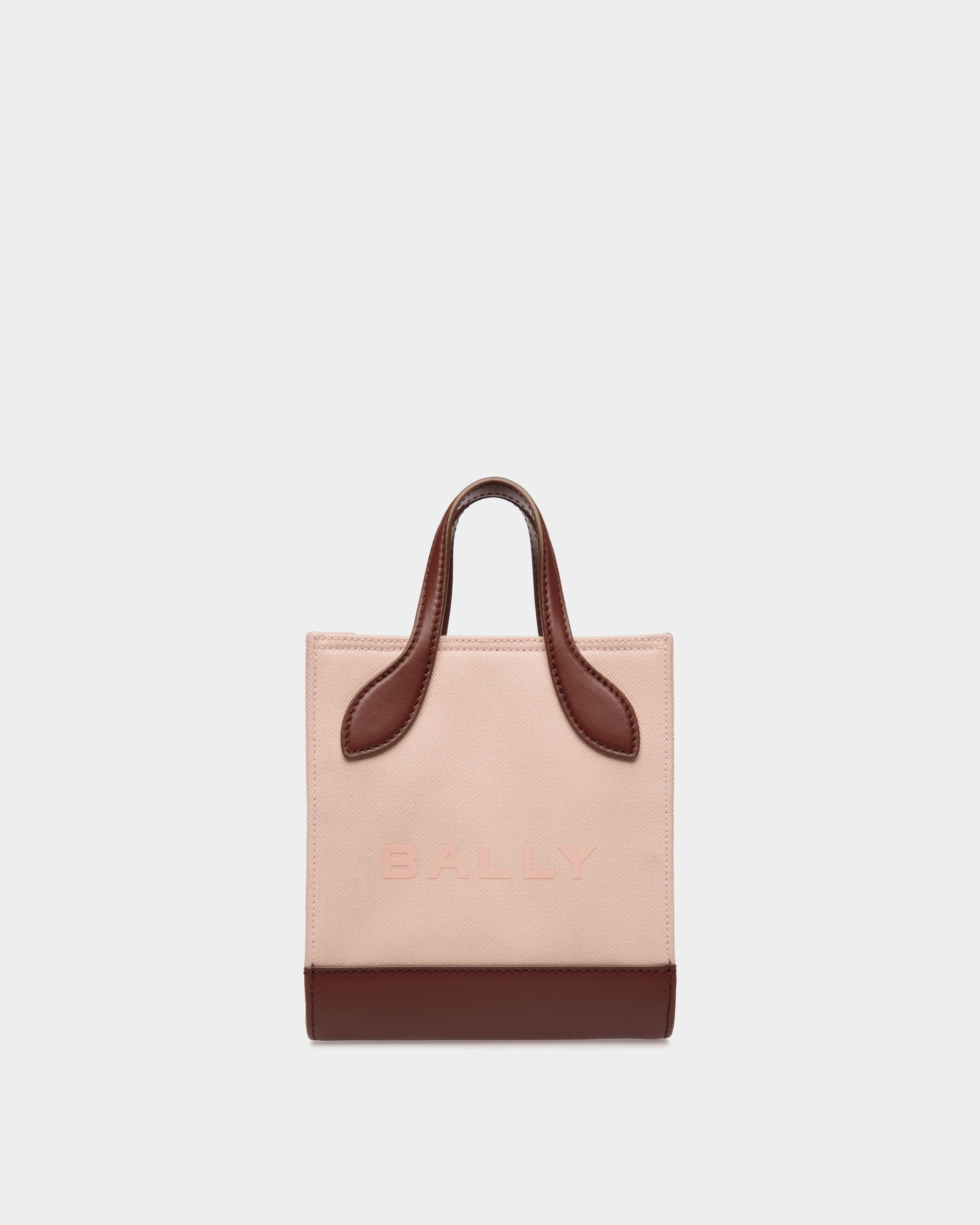 Tote Bag Mini Bar In Pelle E Tela Dusty Petal E Marrone - Donna - Bally - 01