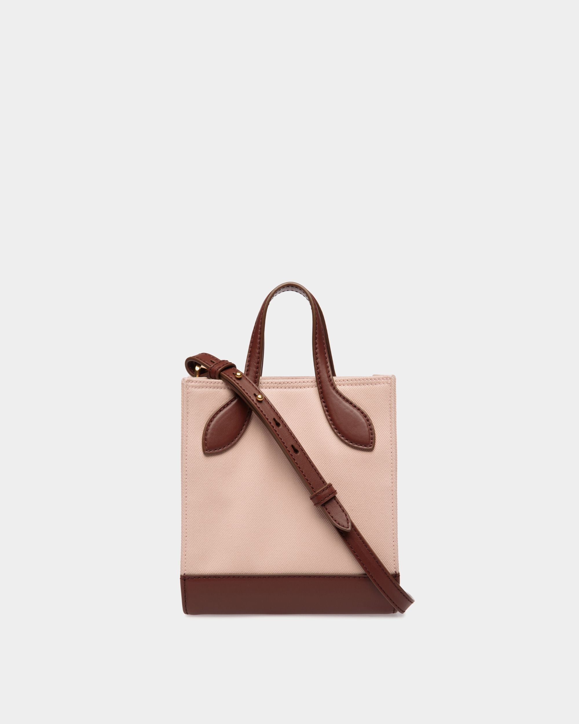 Tote Bag Mini Bar In Pelle E Tela Dusty Petal E Marrone - Donna - Bally - 02