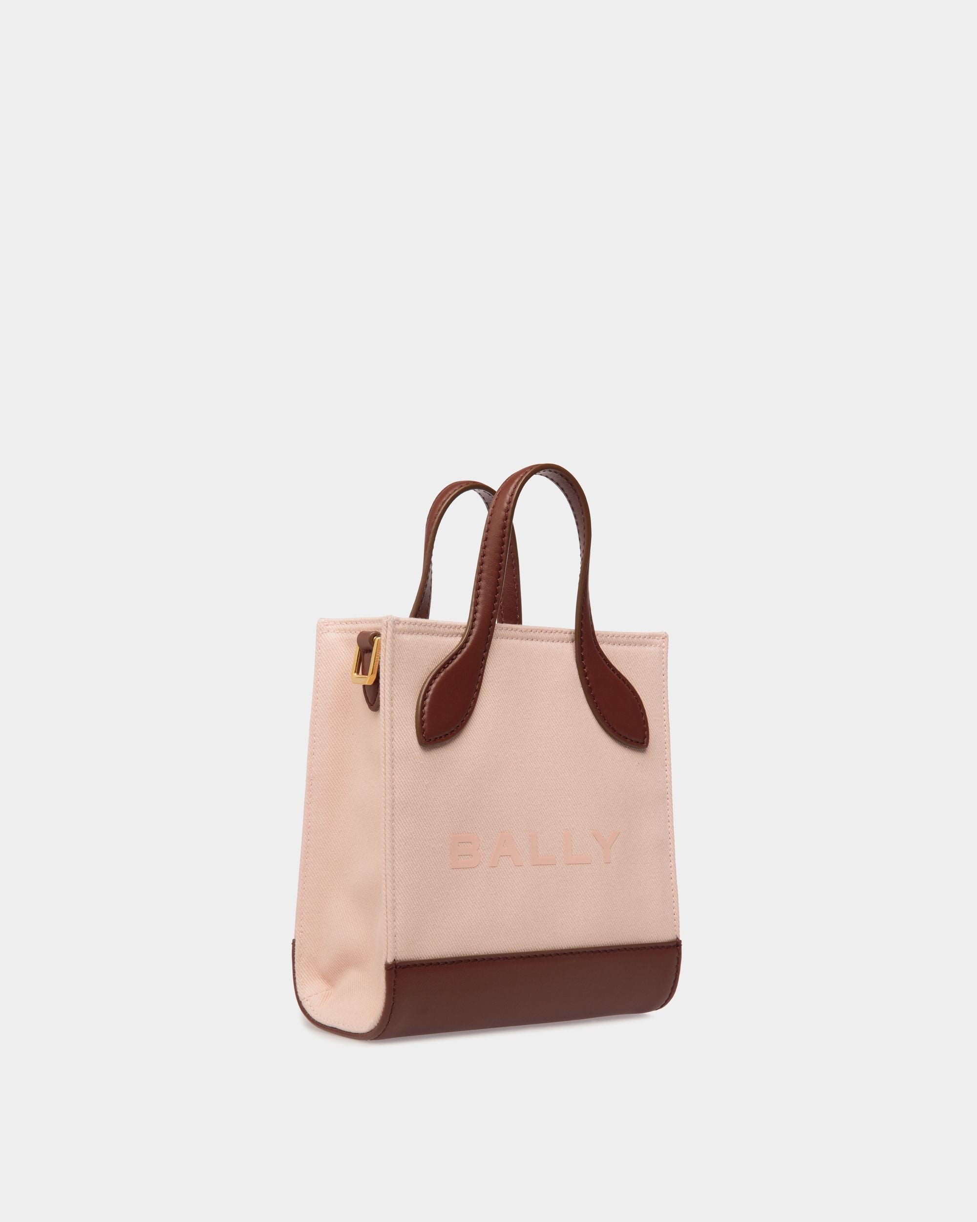 Tote Bag Mini Bar In Pelle E Tela Dusty Petal E Marrone - Donna - Bally - 03