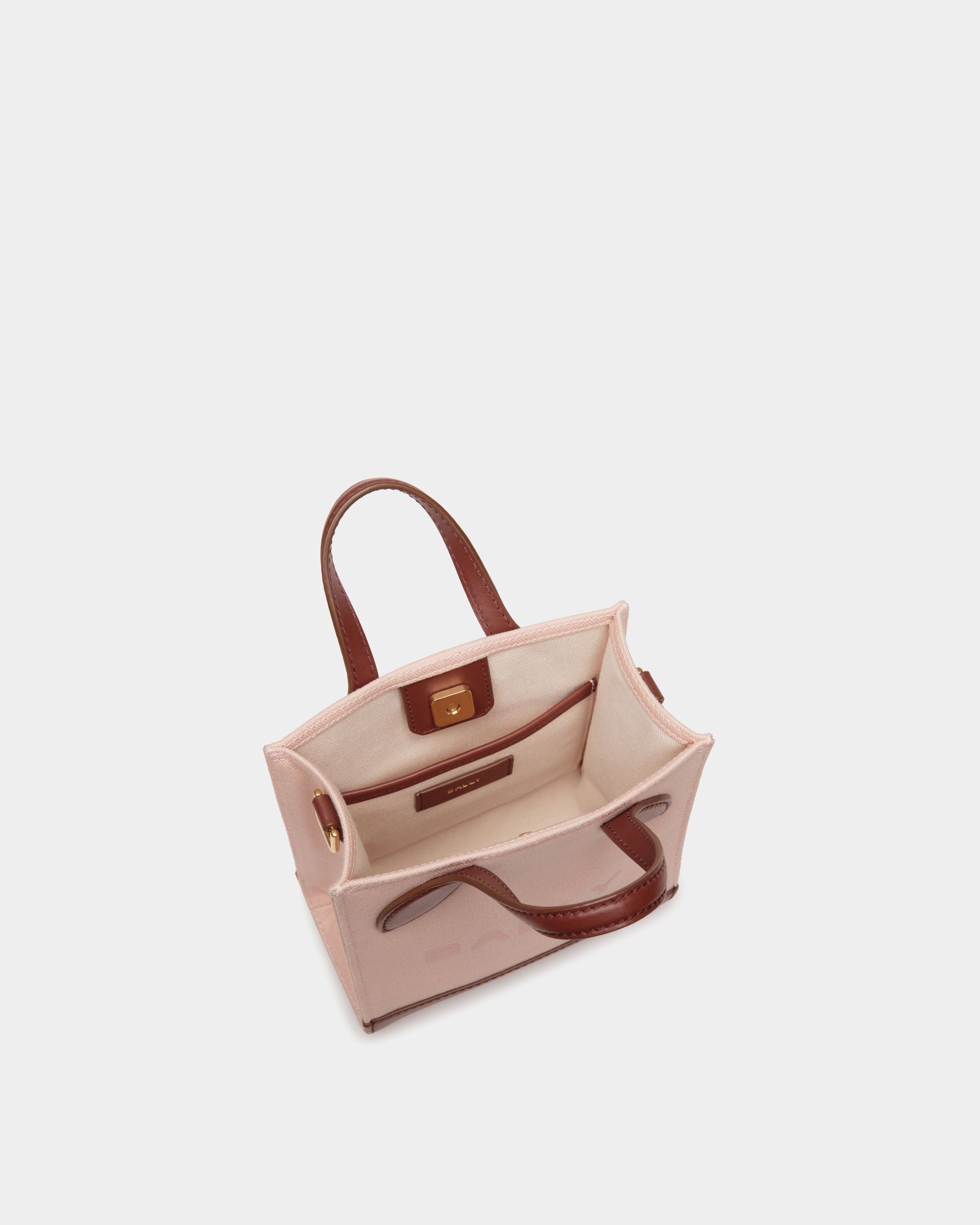 Tote Bag Mini Bar In Pelle E Tela Dusty Petal E Marrone - Donna - Bally - 04