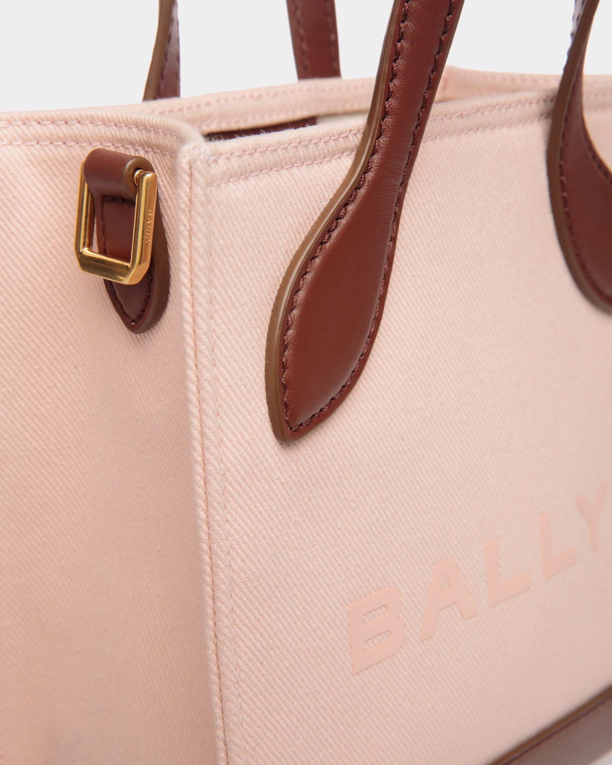 Tote Bag Mini Bar In Pelle E Tela Dusty Petal E Marrone - Donna - Bally - 05