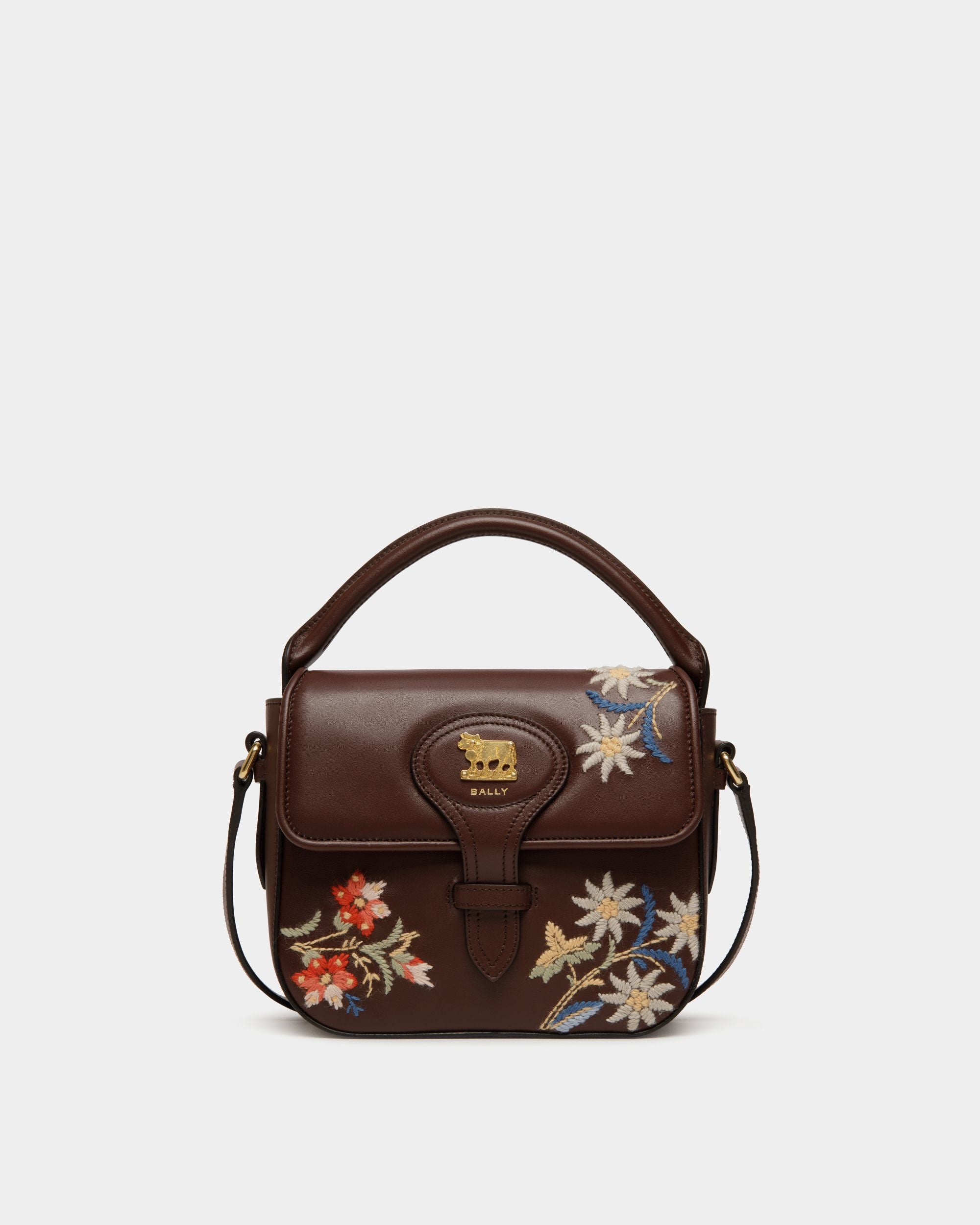 Borsa Mini Winter Capsule In Pelle Color Castagno Con Ricamo Alpine Flowers - Donna - Bally - 01