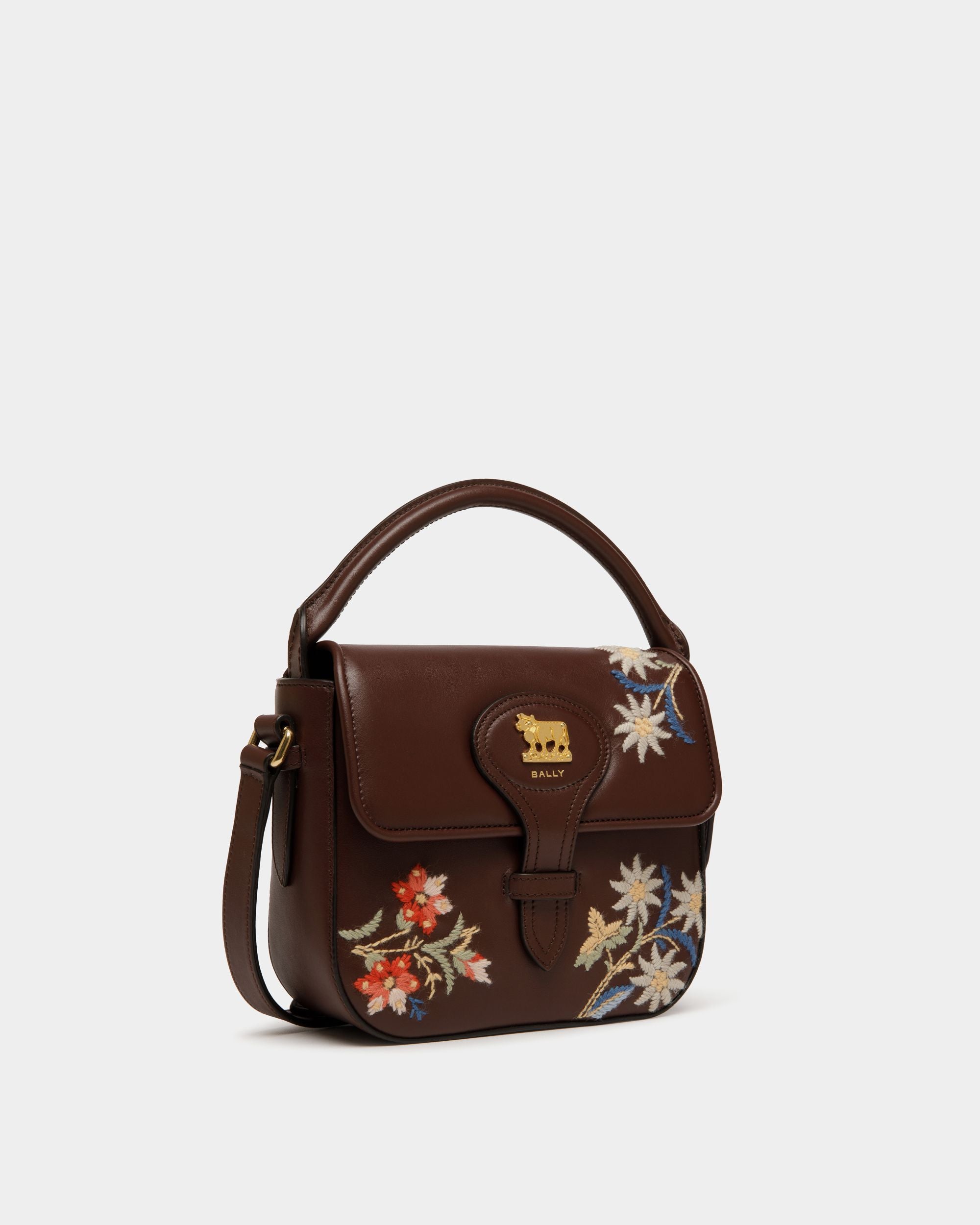 Borsa Mini Winter Capsule In Pelle Color Castagno Con Ricamo Alpine Flowers - Donna - Bally - 04