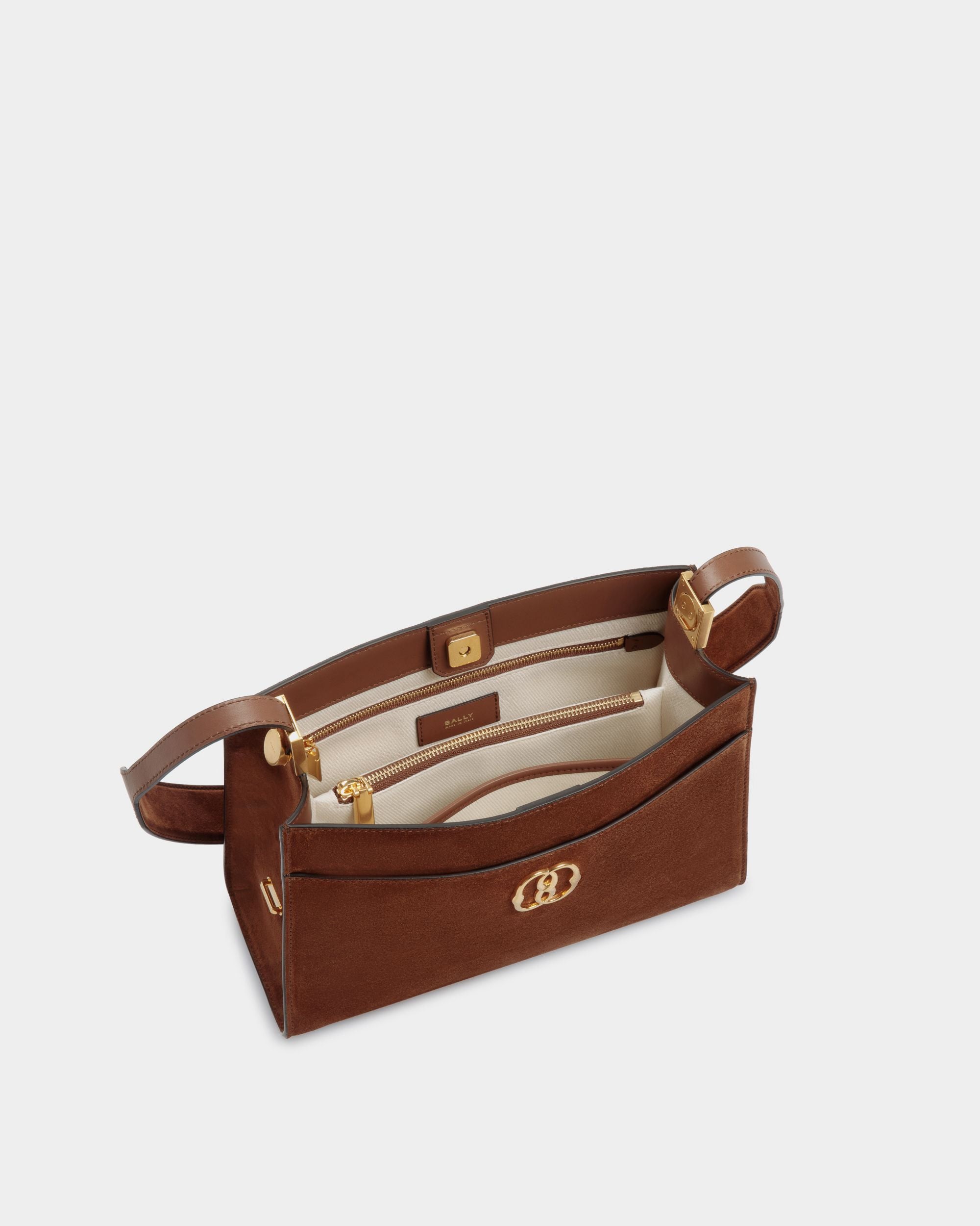 Borsa A Spalla Emblem In Pelle Scamosciata Marrone - Donna - Bally - 04