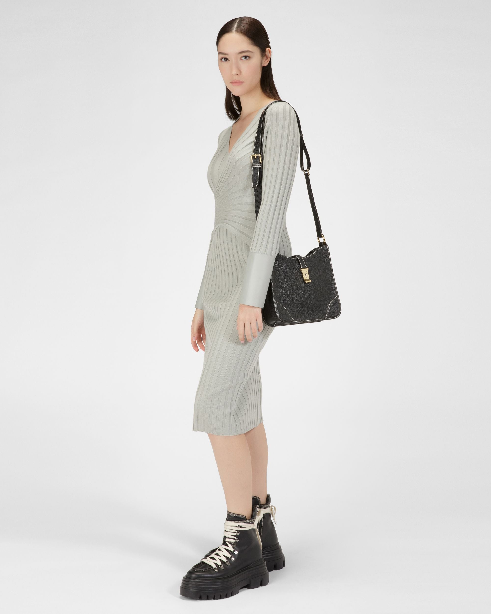 Lavynia Small Borsa Hobo In Pelle Nera - Donna - Bally - 02