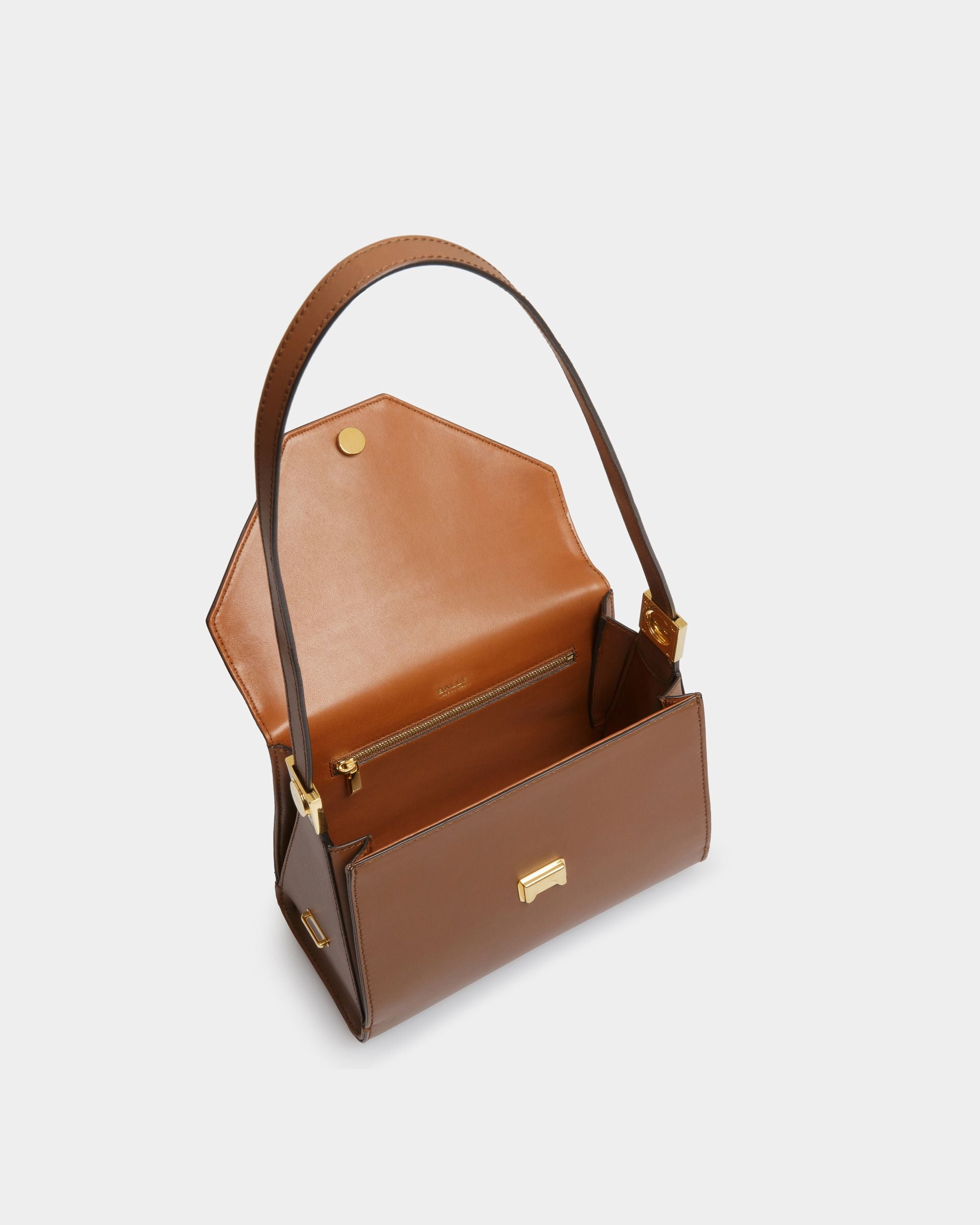 Borsa Con Manico Superiore Emblem In Pelle Marrone - Donna - Bally - 04