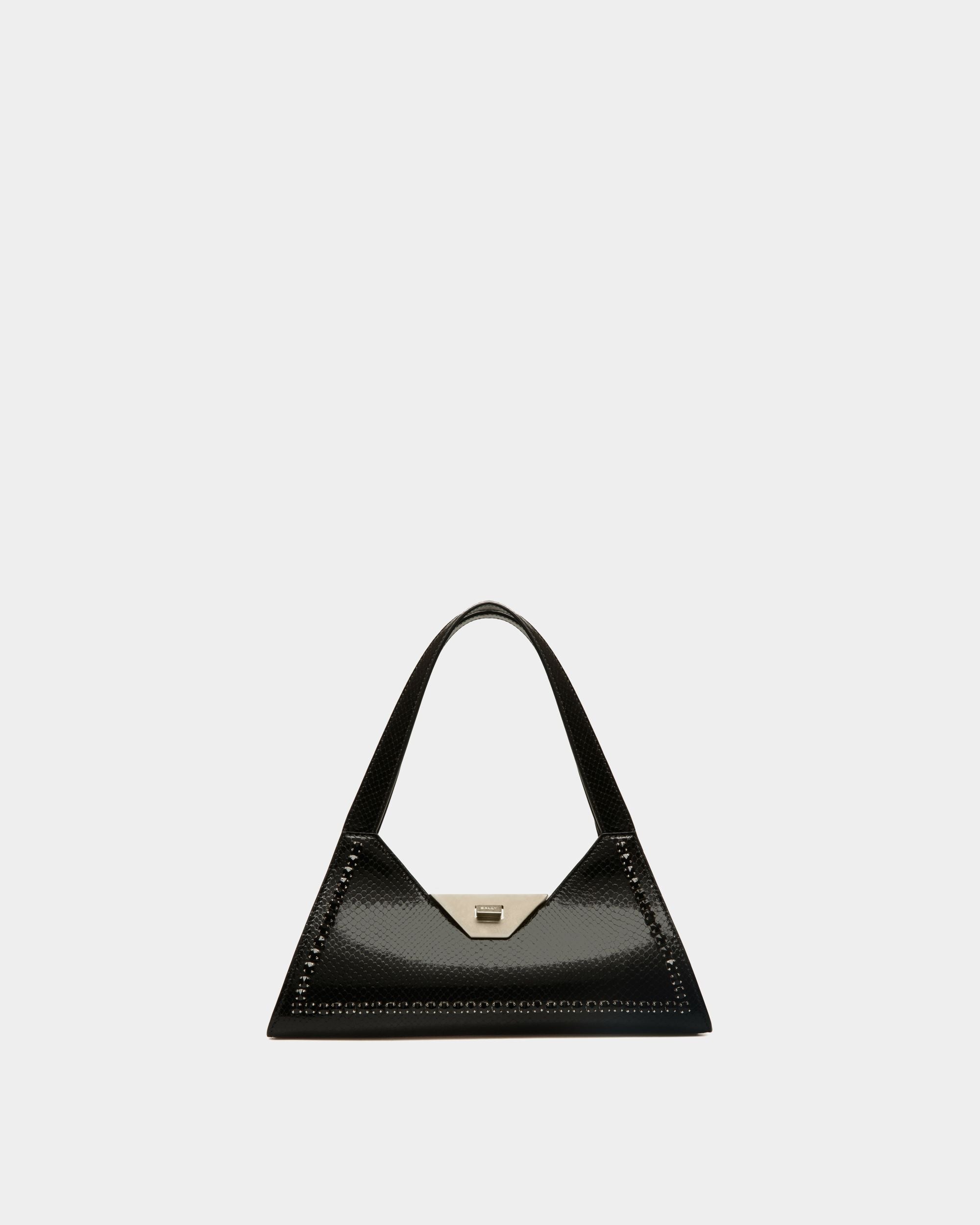 Borsa a Spalla Piccola Tilt in Pelle con Stampa Pitonata Nera - Donna - Bally - 01