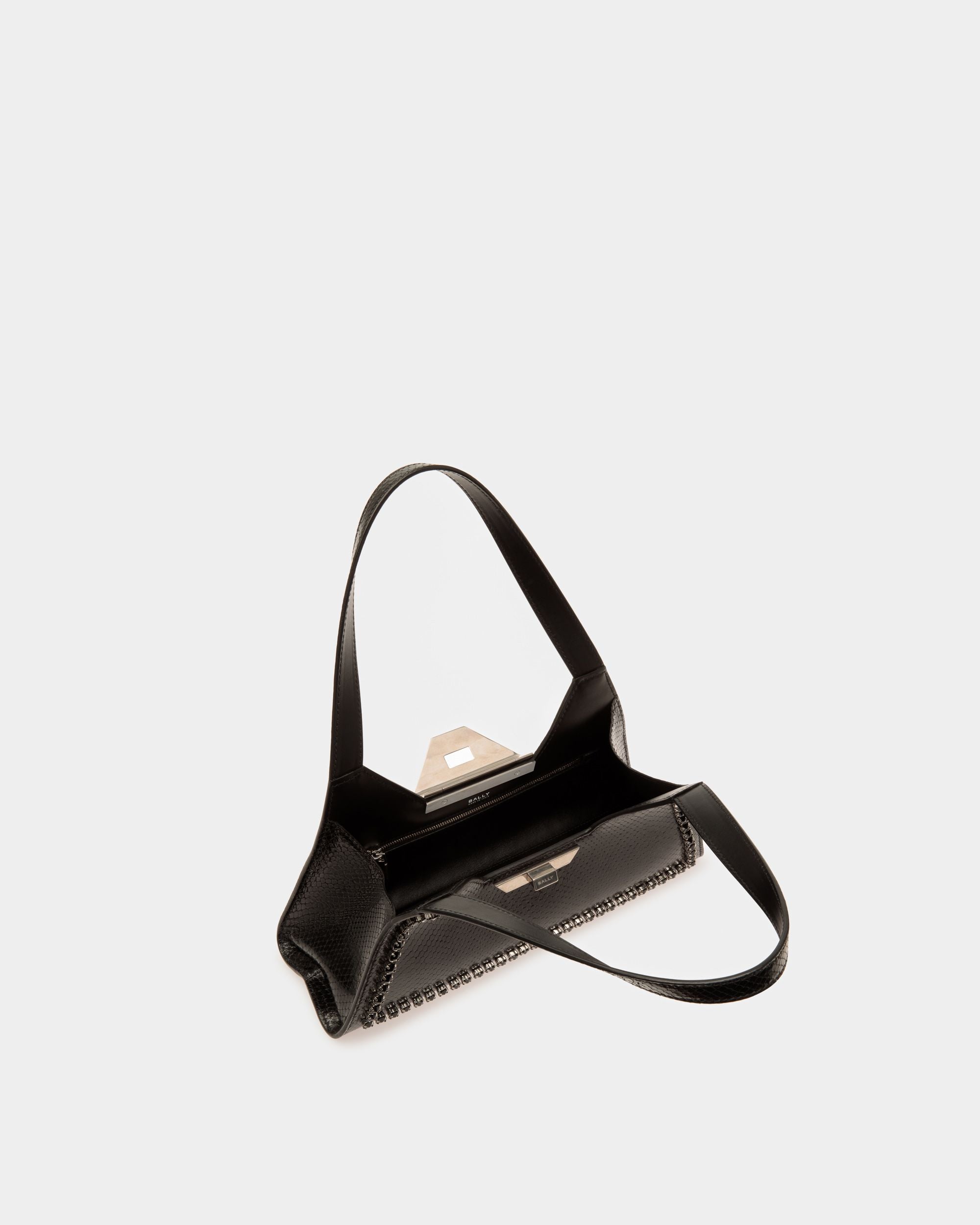 Borsa a Spalla Piccola Tilt in Pelle con Stampa Pitonata Nera - Donna - Bally - 04