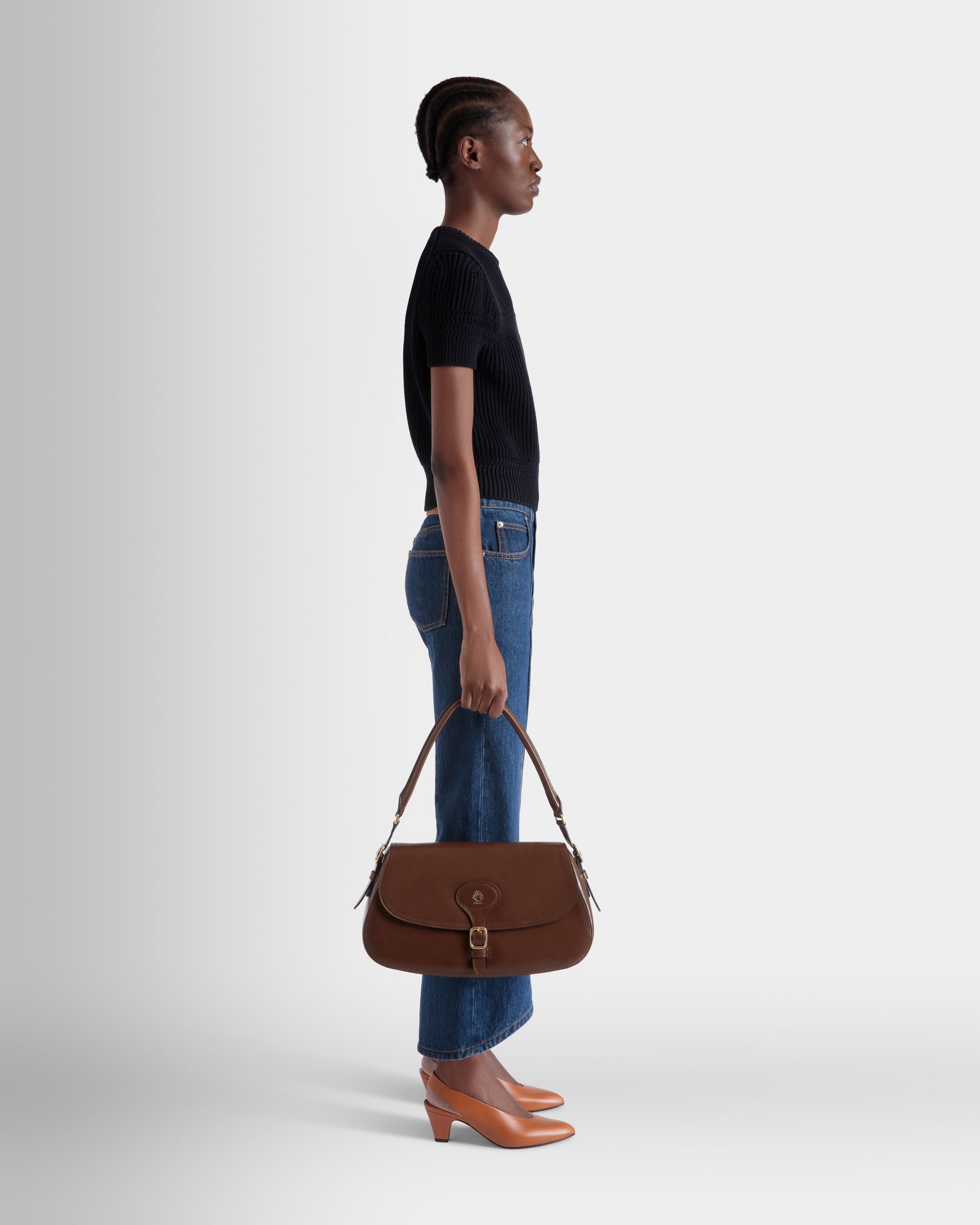 Borsa A Spalla Beckett In Pelle Marron Glacé - Donna - Bally - 02