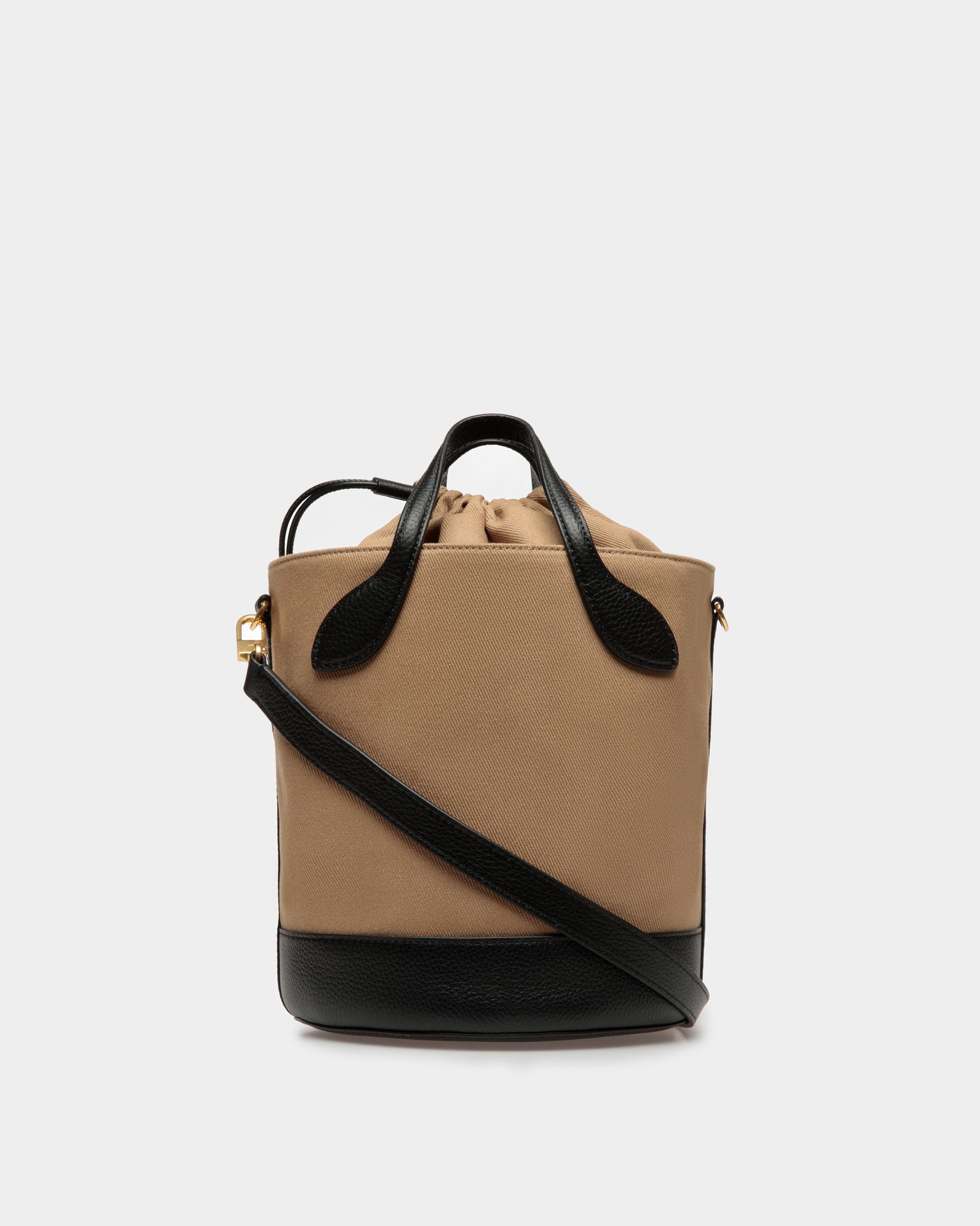 Borsa A Secchiello Bar In Tessuto Color Sabbia E Nero - Donna - Bally - 02