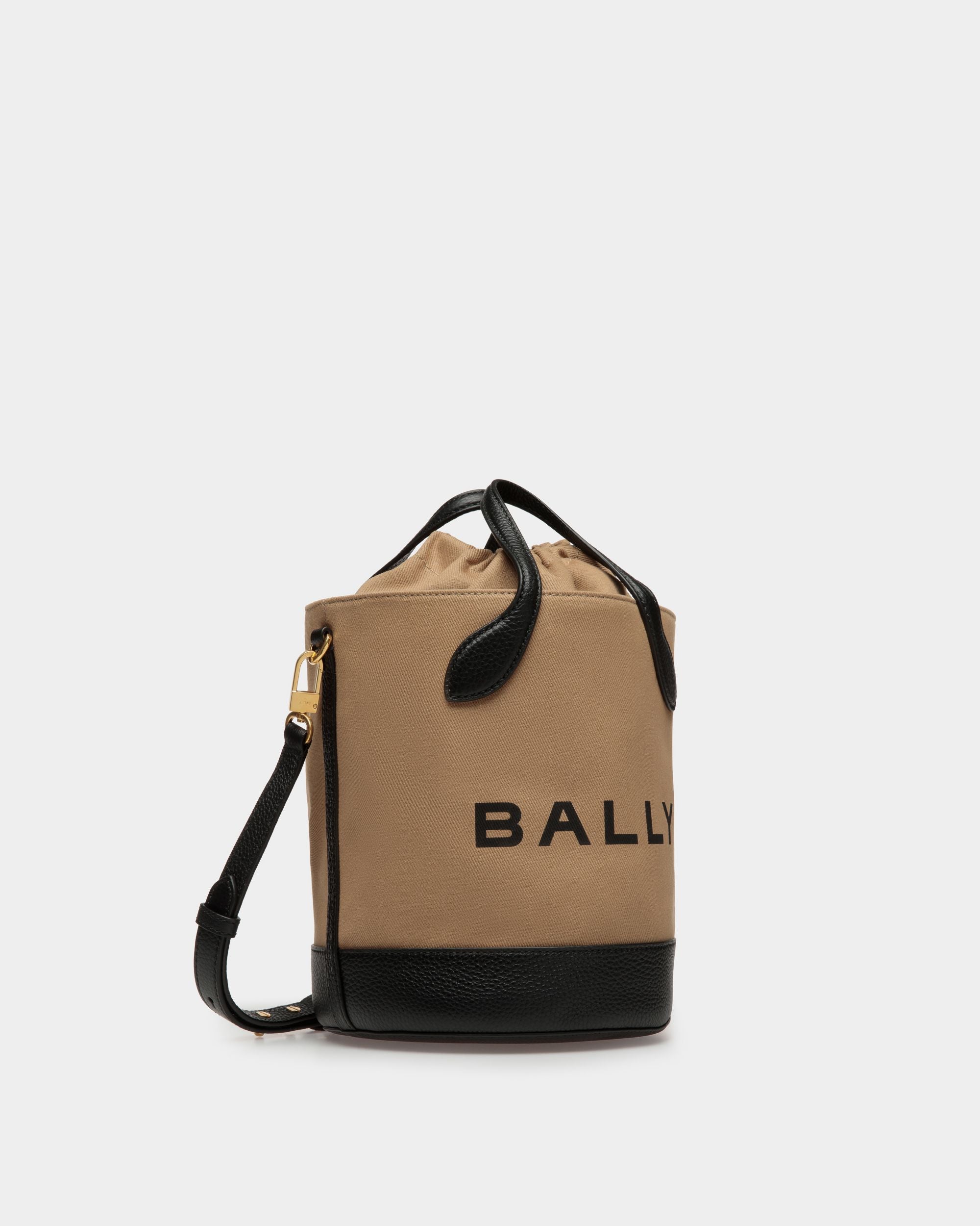 Borsa A Secchiello Bar In Tessuto Color Sabbia E Nero - Donna - Bally - 03