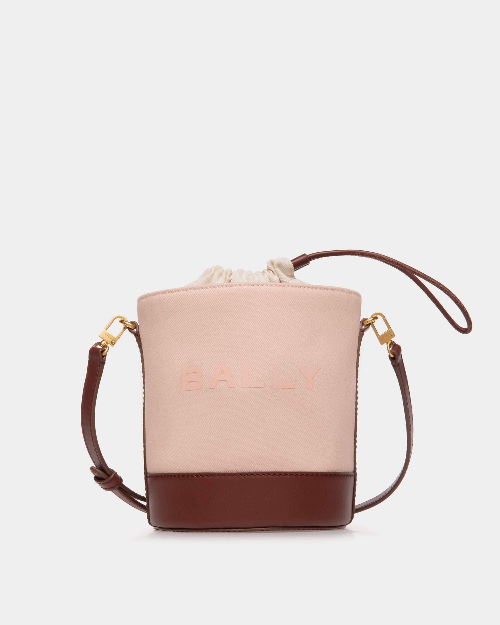 Mini Borsa A Secchiello Bar In Tela E Pelle Dusty Petal E Marrone - Donna - Bally - 01