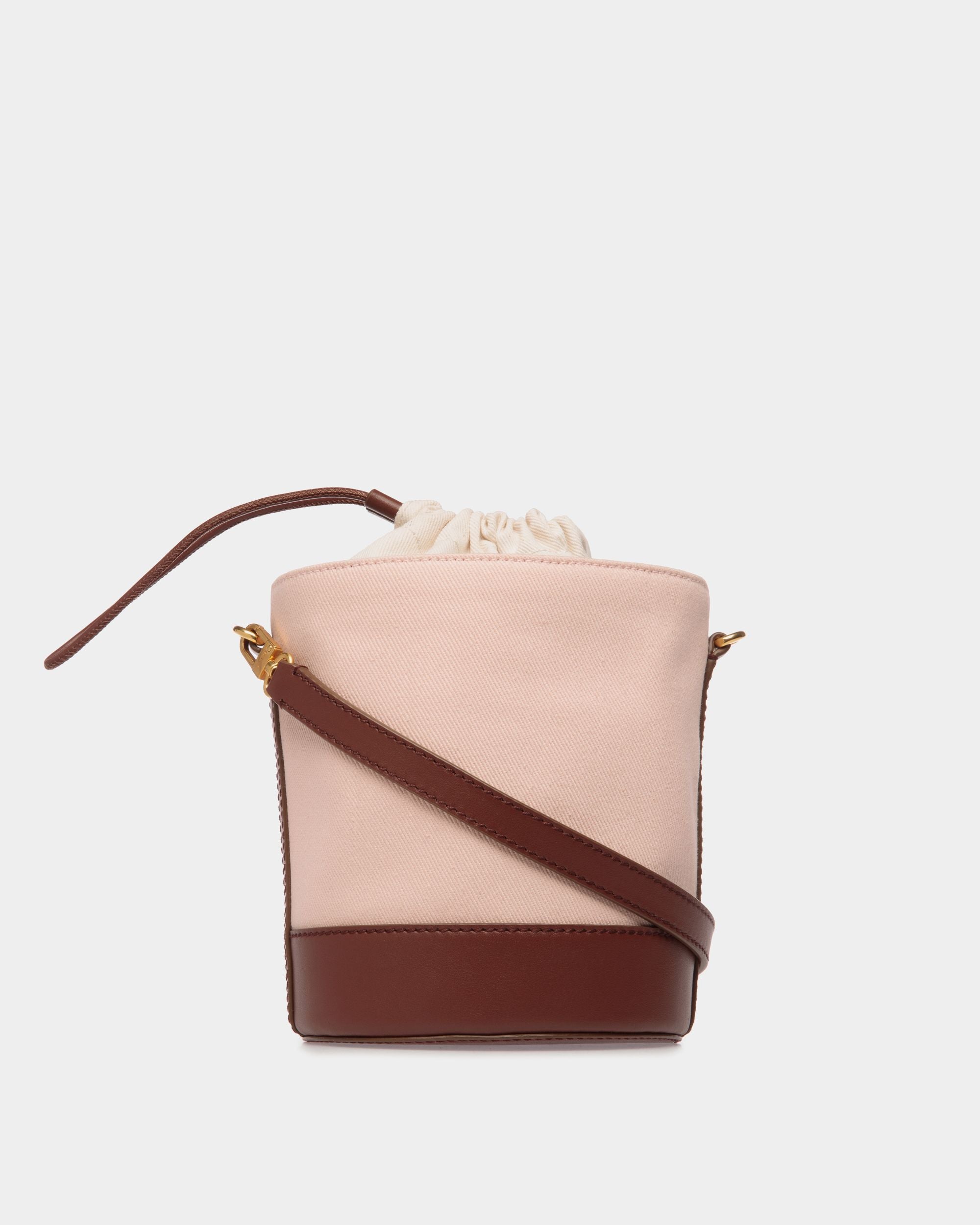 Mini Borsa A Secchiello Bar In Tela E Pelle Dusty Petal E Marrone - Donna - Bally - 02