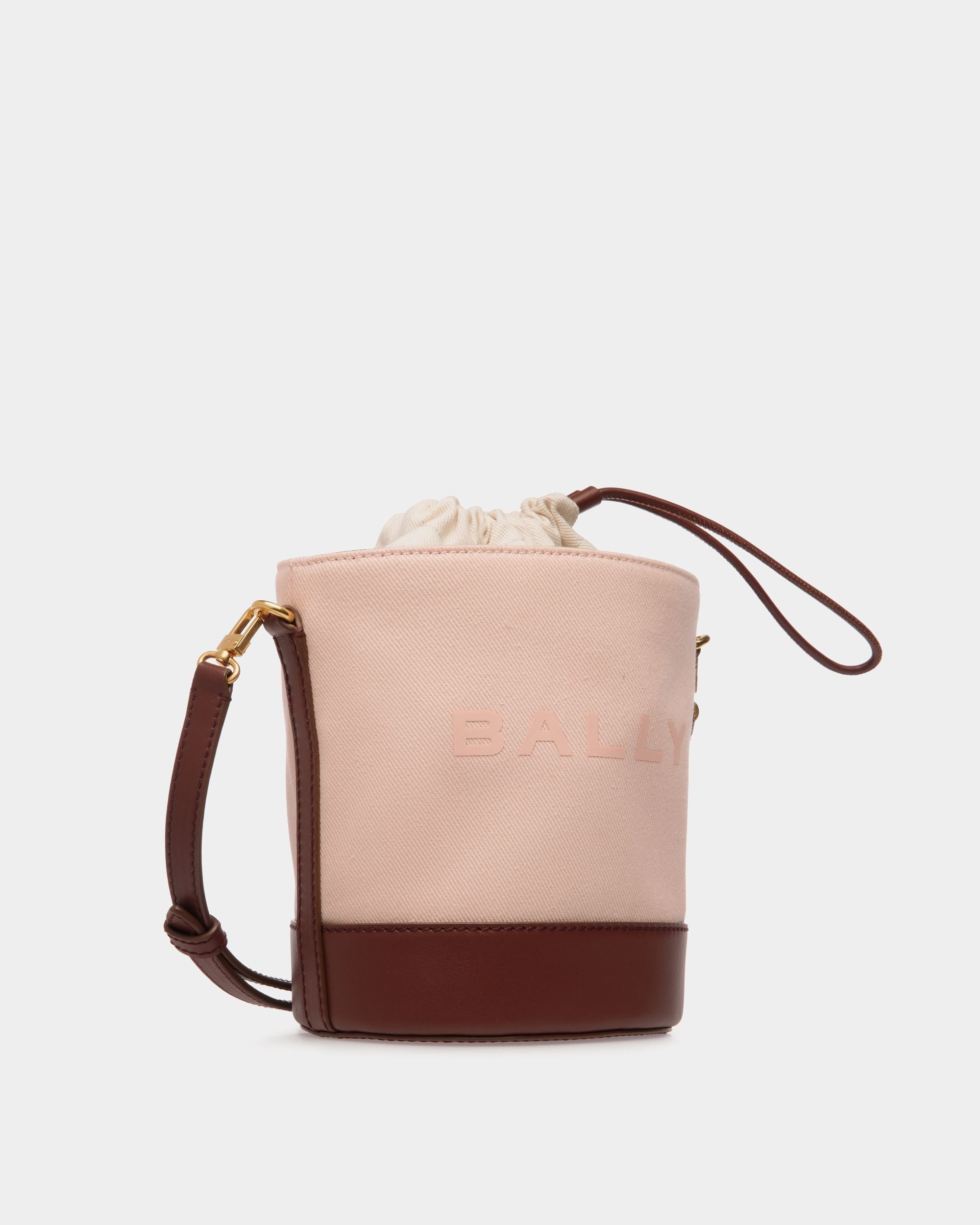 Mini Borsa A Secchiello Bar In Tela E Pelle Dusty Petal E Marrone - Donna - Bally - 03