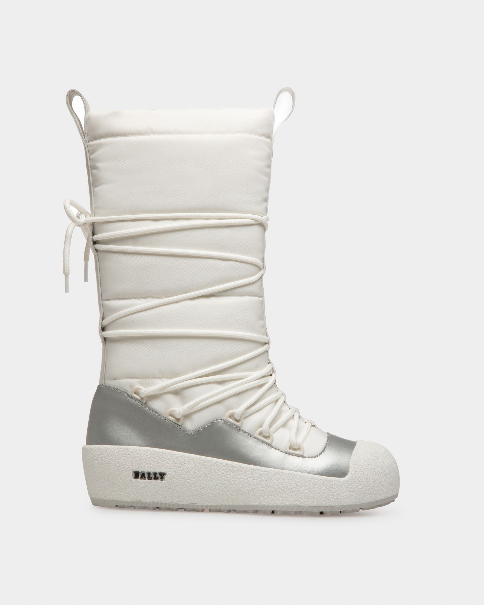 Cathye Stivali In Nylon E Pelle Riciclati In Bianco E Argento - Donna - Bally - 01