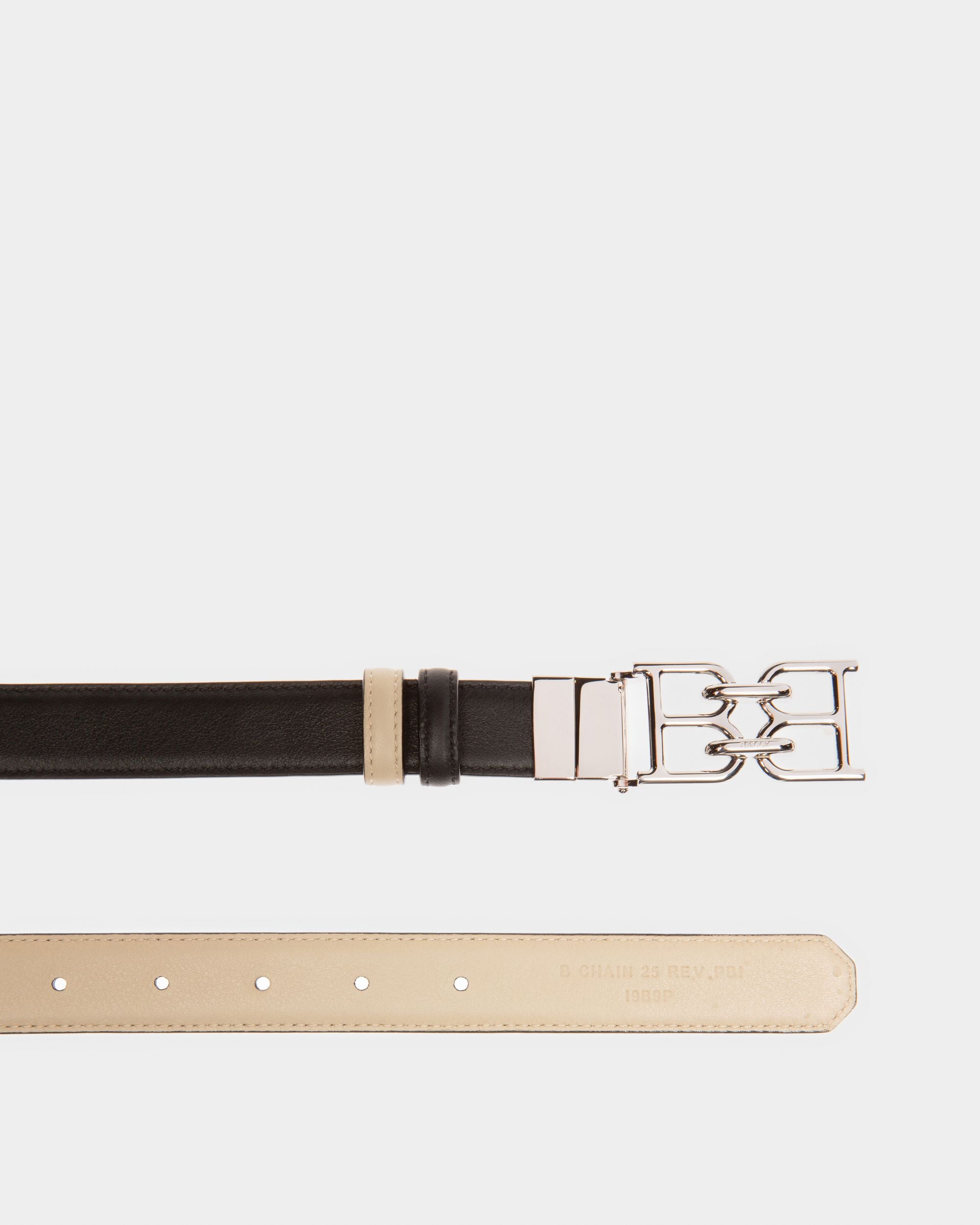 B-Chain Cintura Da 25 Mm In Pelle Nera E Beige Chiaro - Donna - Bally - 02