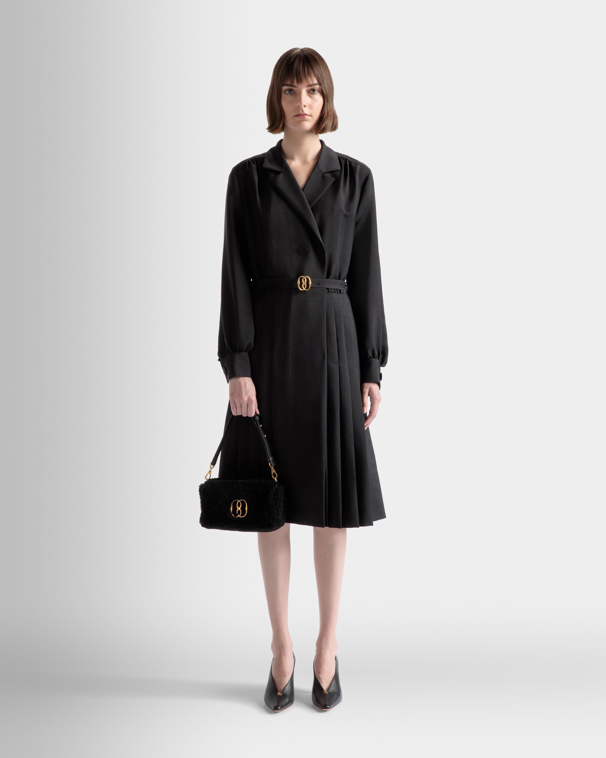 Abito Con Cintura Emblem In Misto Lana E Mohair Nero - Donna - Bally - 02