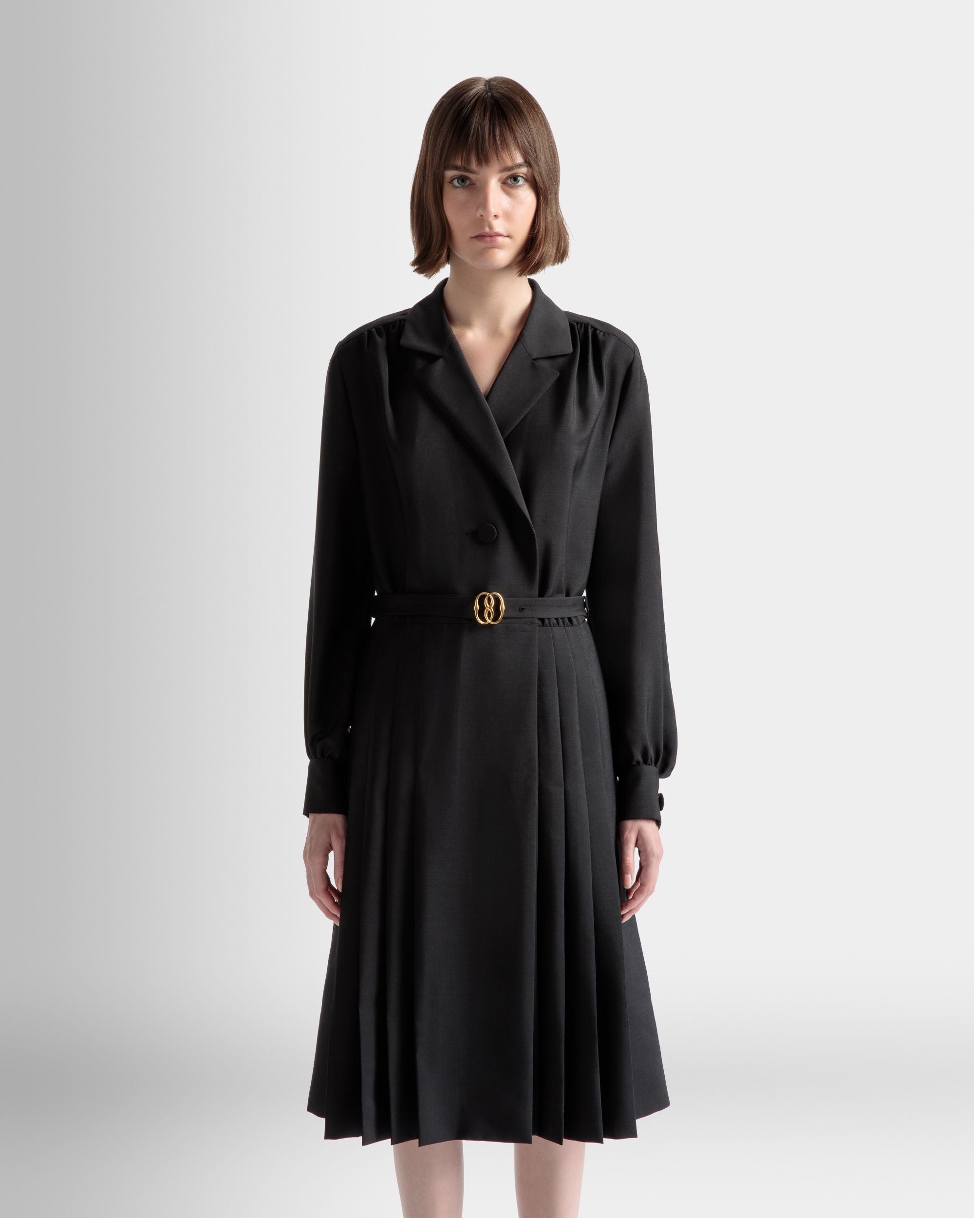 Abito Con Cintura Emblem In Misto Lana E Mohair Nero - Donna - Bally - 03