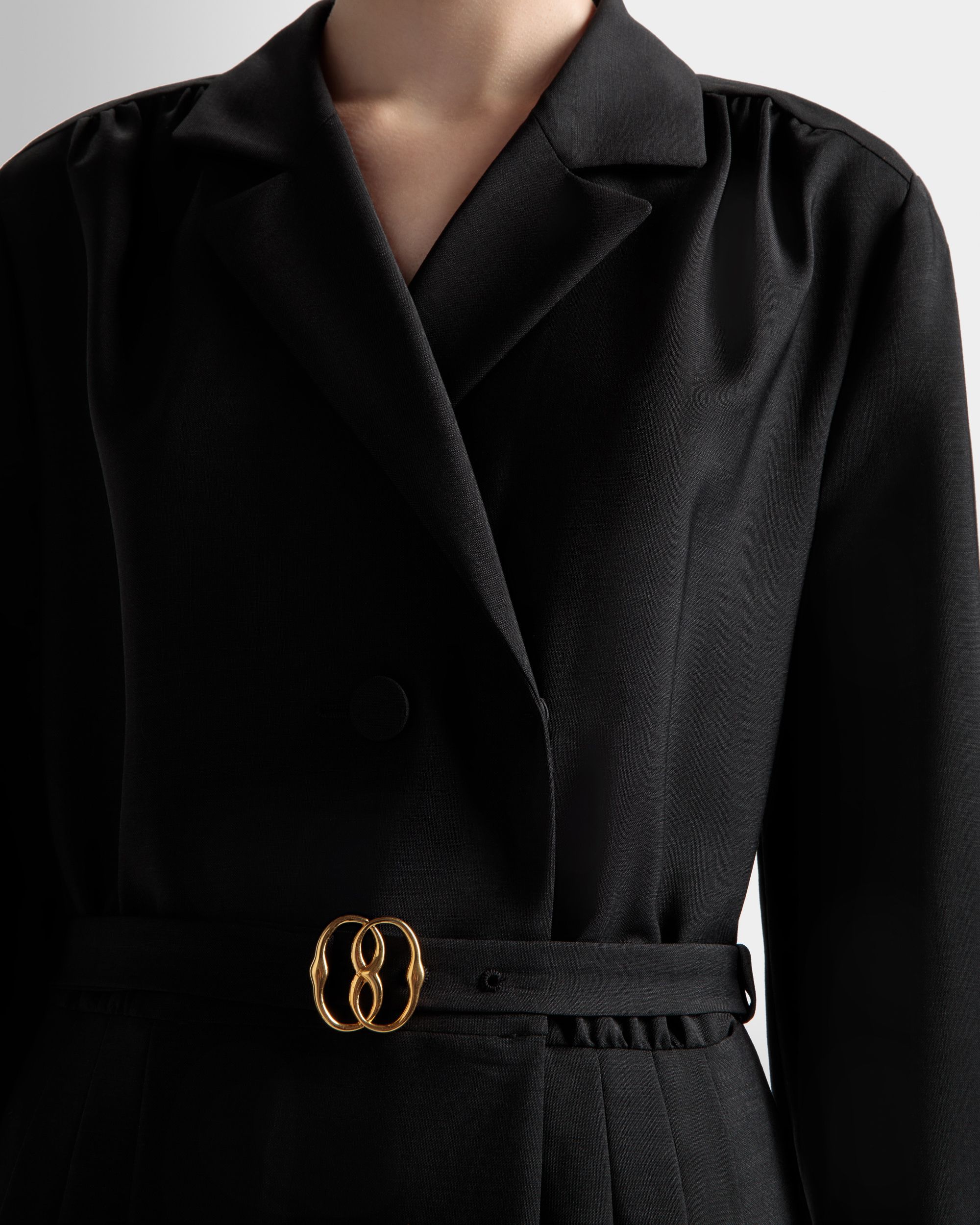 Abito Con Cintura Emblem In Misto Lana E Mohair Nero - Donna - Bally - 04
