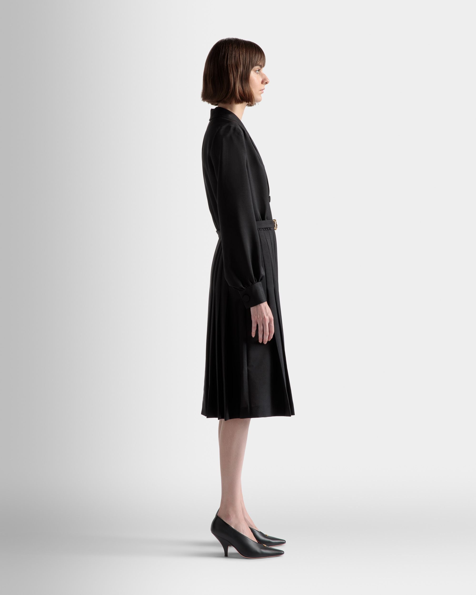 Abito Con Cintura Emblem In Misto Lana E Mohair Nero - Donna - Bally - 05