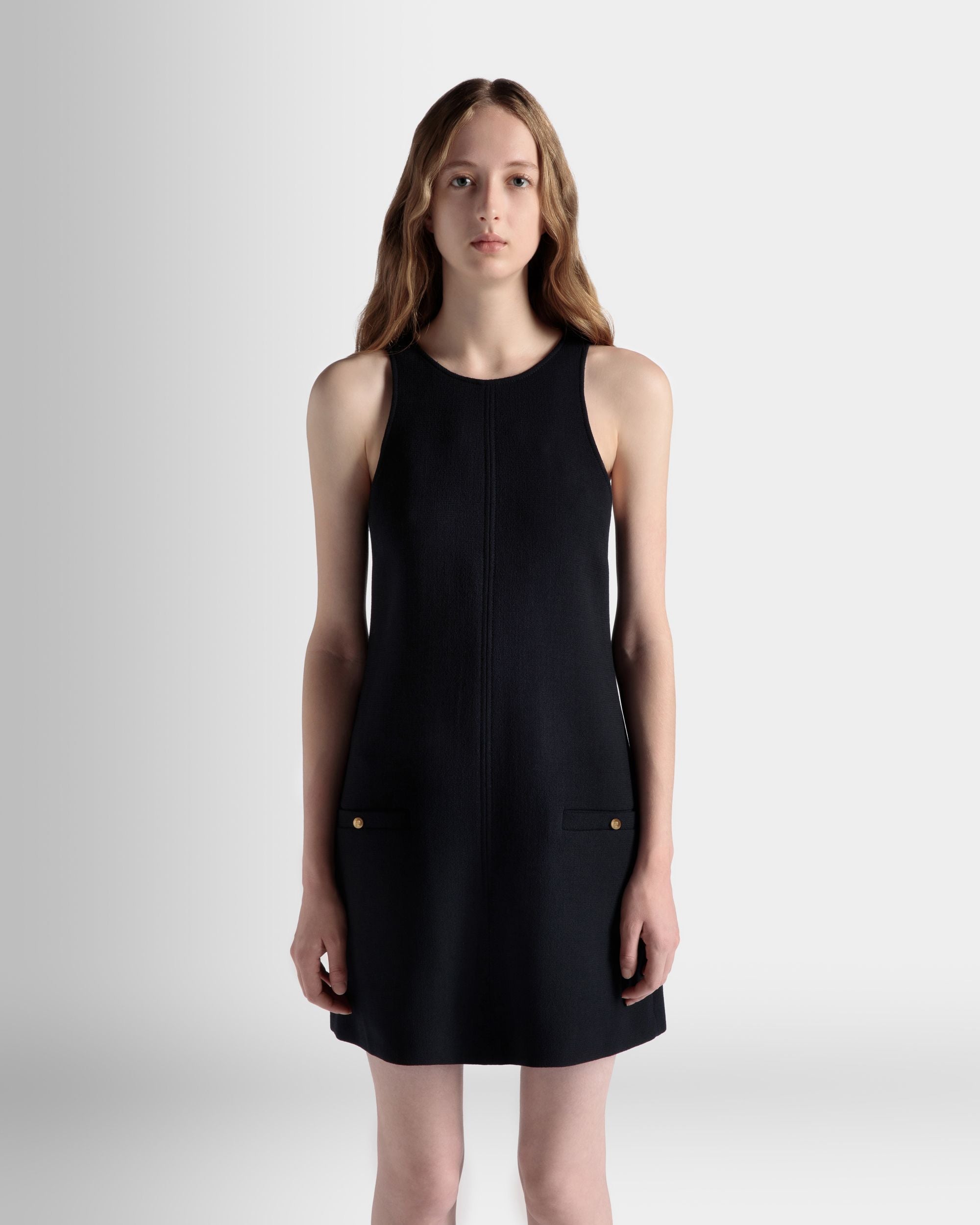 Mini Abito A Trapezio In Lana Navy Blue - Donna - Bally - 03