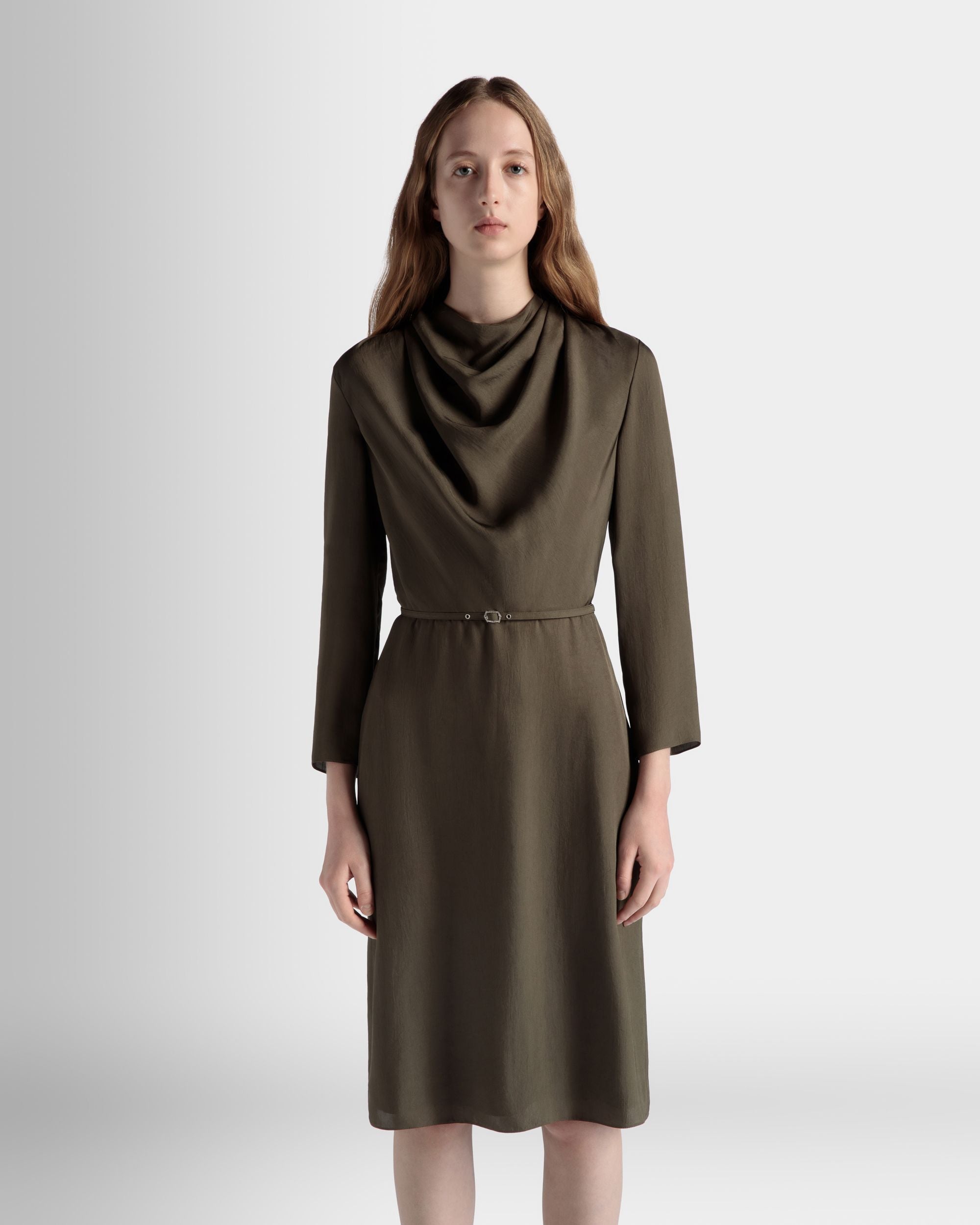 Abito Midi Con Cintura In Twill Fluido Military Green - Donna - Bally - 03