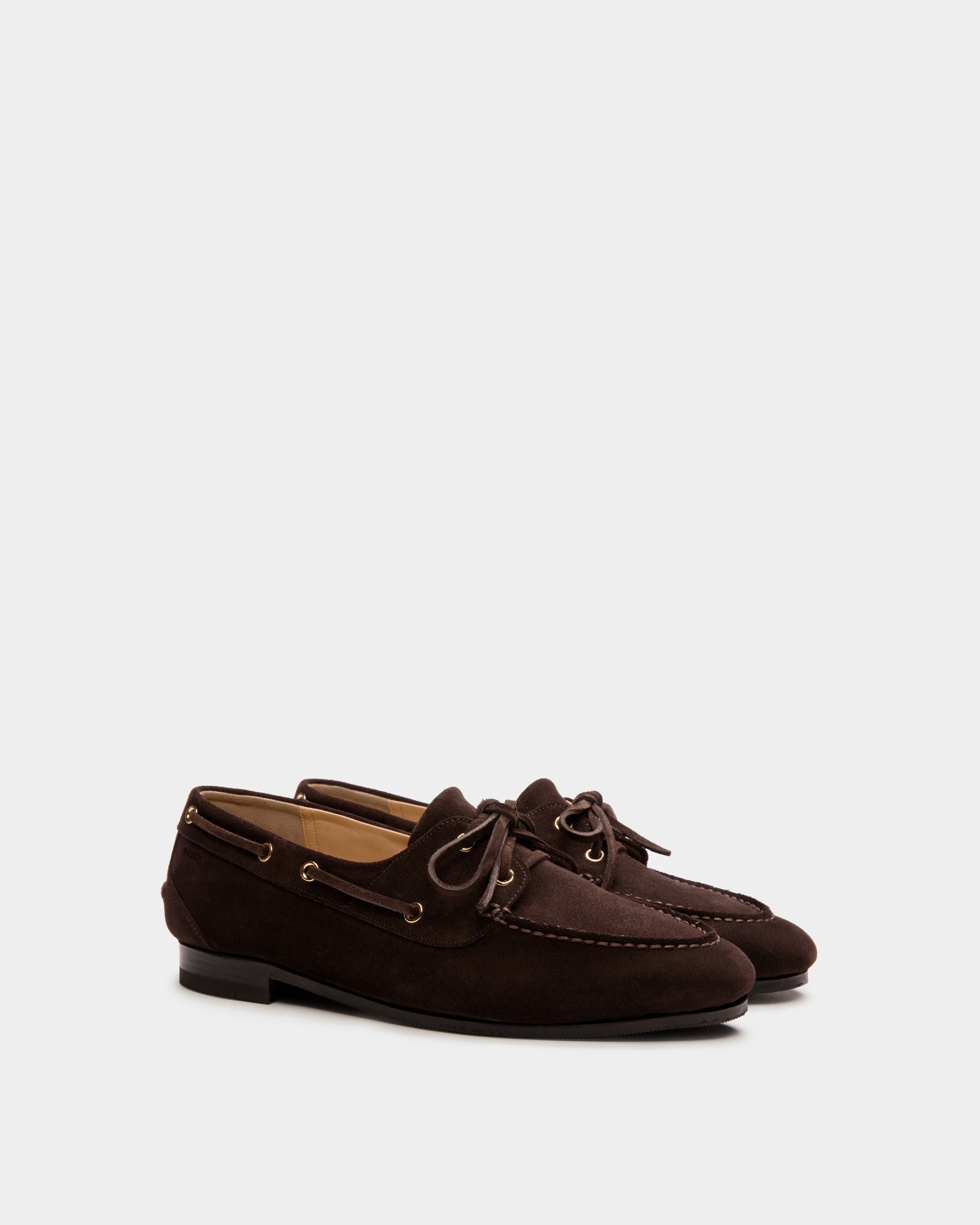 Mocassino Plume In Pelle Scamosciata Marrone Scuro - Donna - Bally - 03