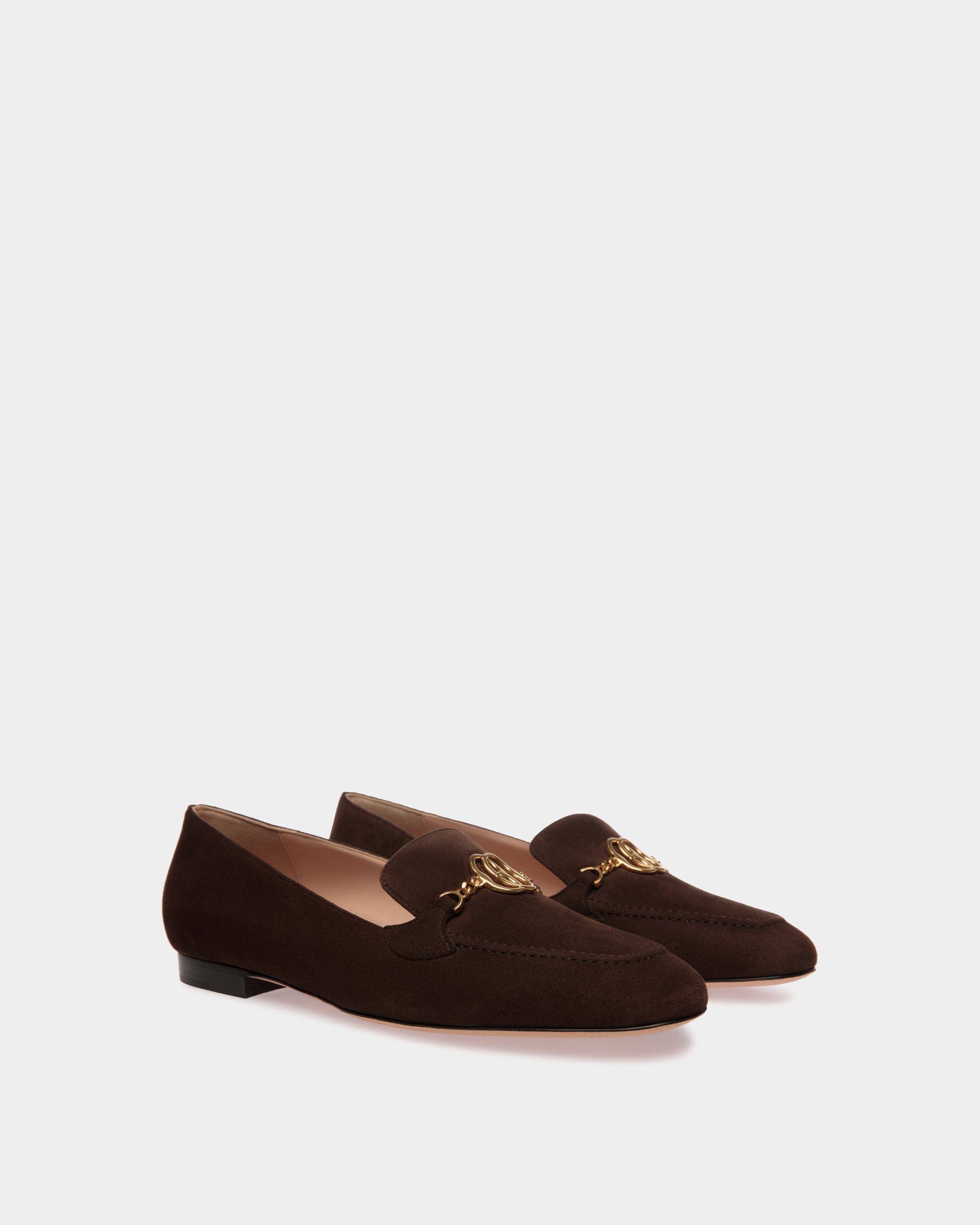 Mocassino Daily Emblem In Pelle Scamosciata Color Ebano - Donna - Bally - 03