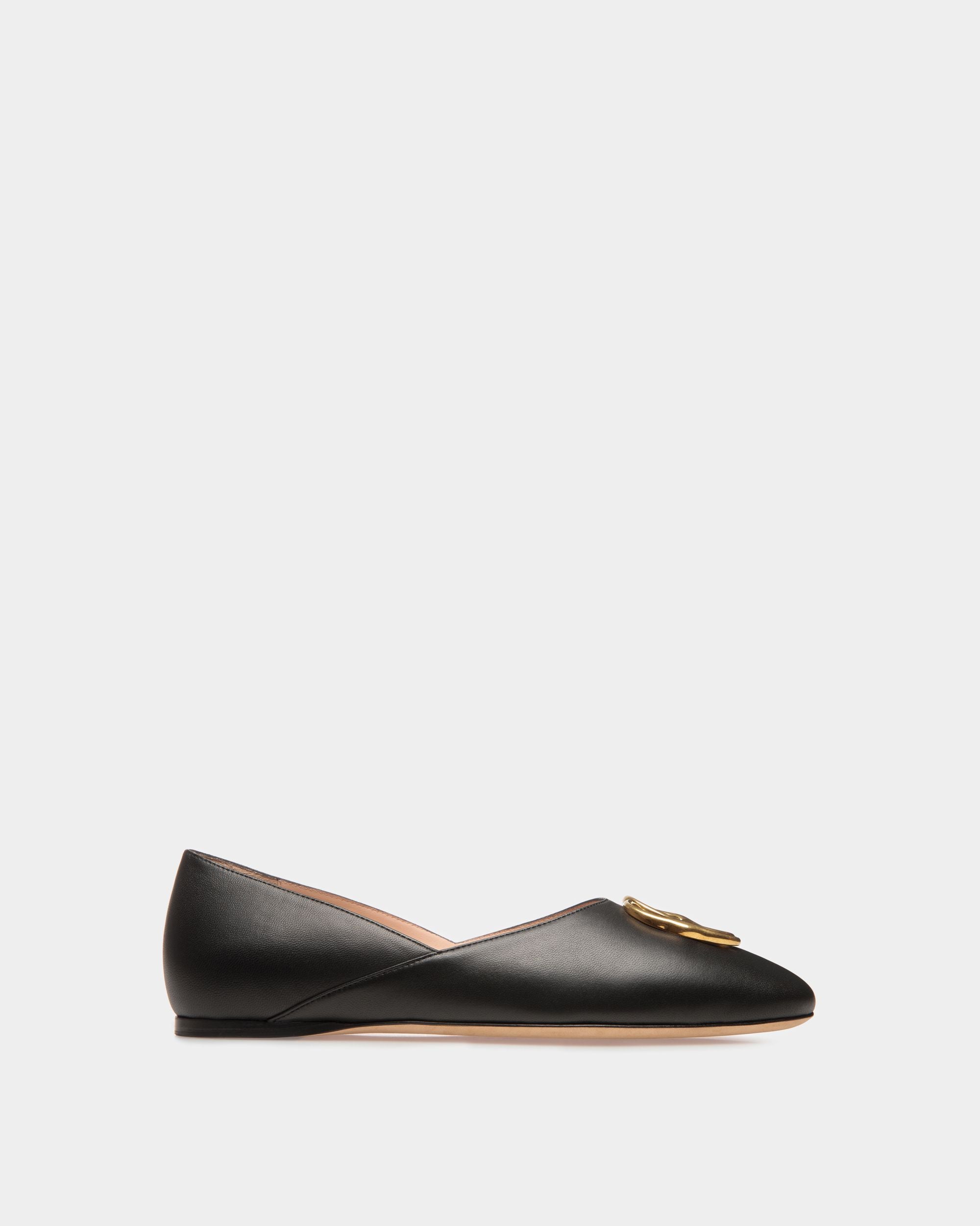Slipper Emblem In Pelle Nera - Donna - Bally - 01