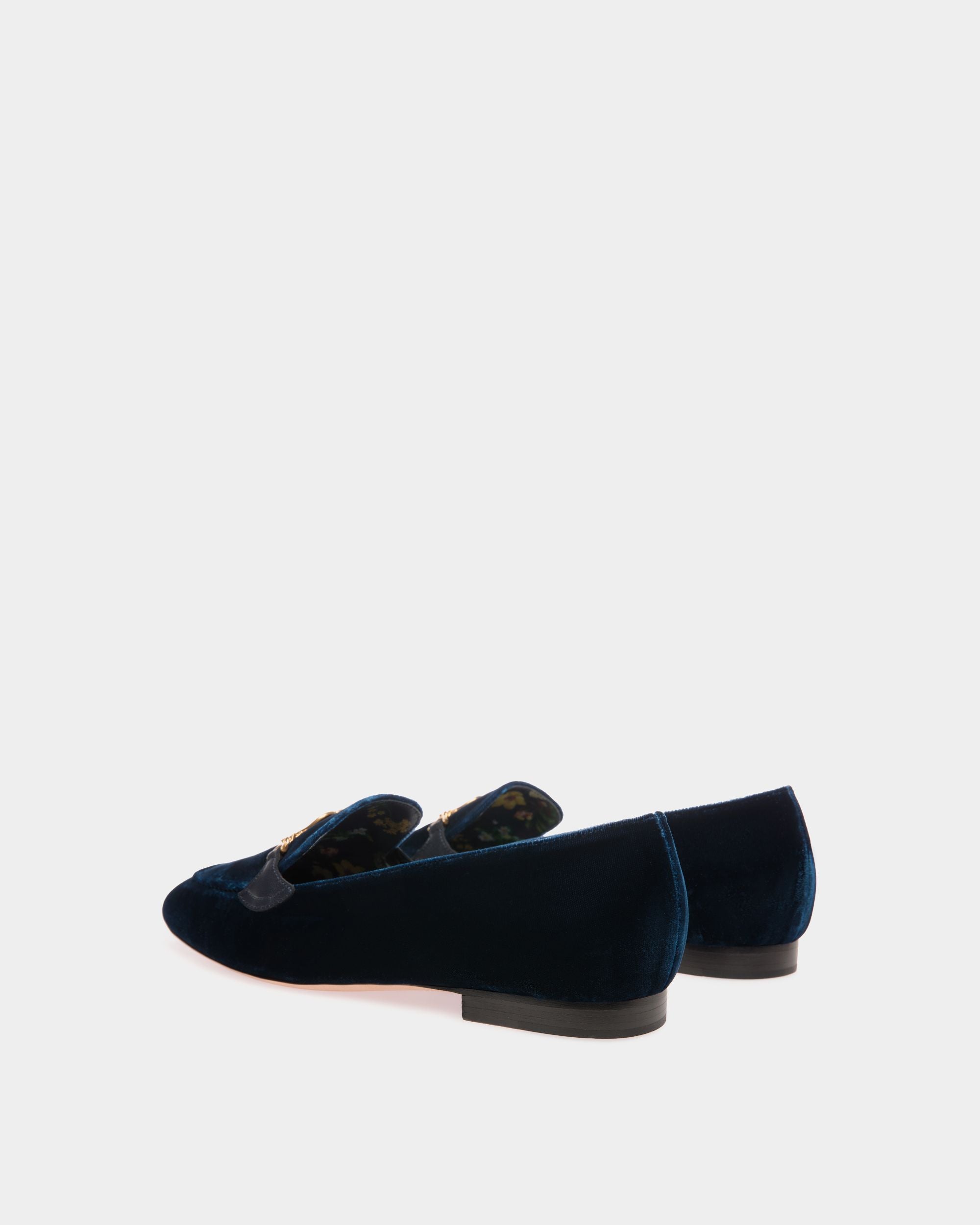 Mocassino Daily Emblem In Velluto Navy Blue - Donna - Bally - 04