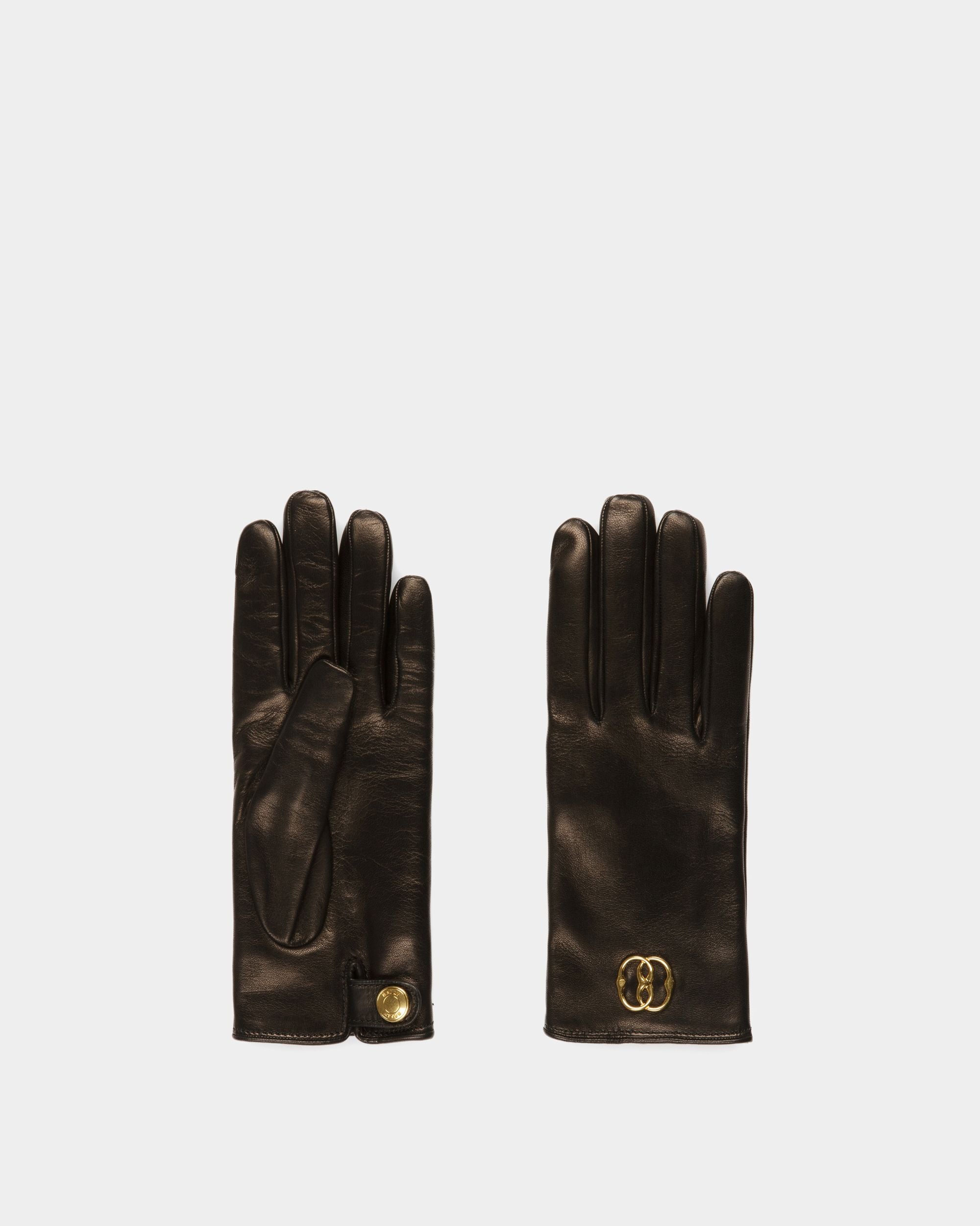 Guanti Emblem In Pelle Nera - Donna - Bally - 01
