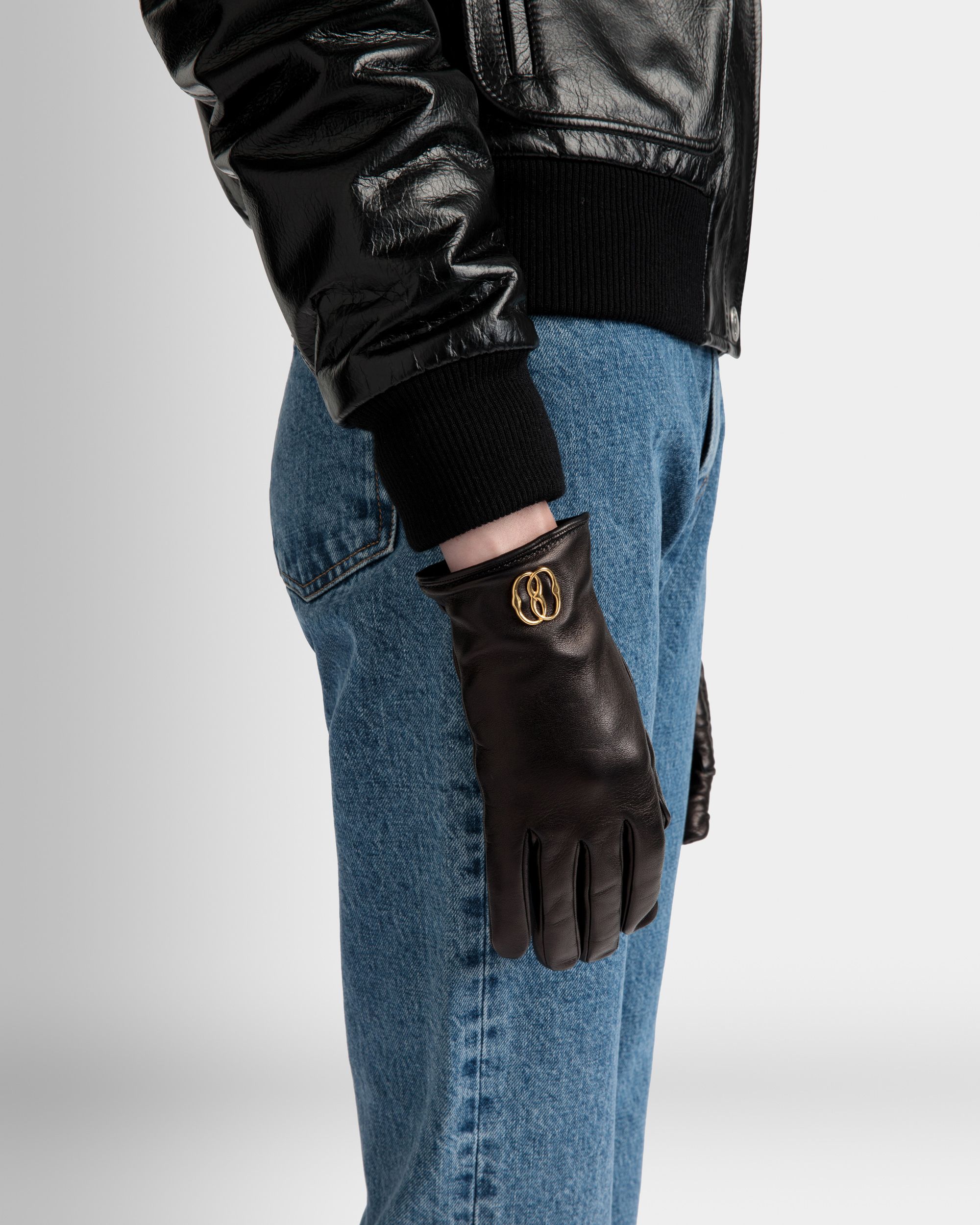 Guanti Emblem In Pelle Nera - Donna - Bally - 02