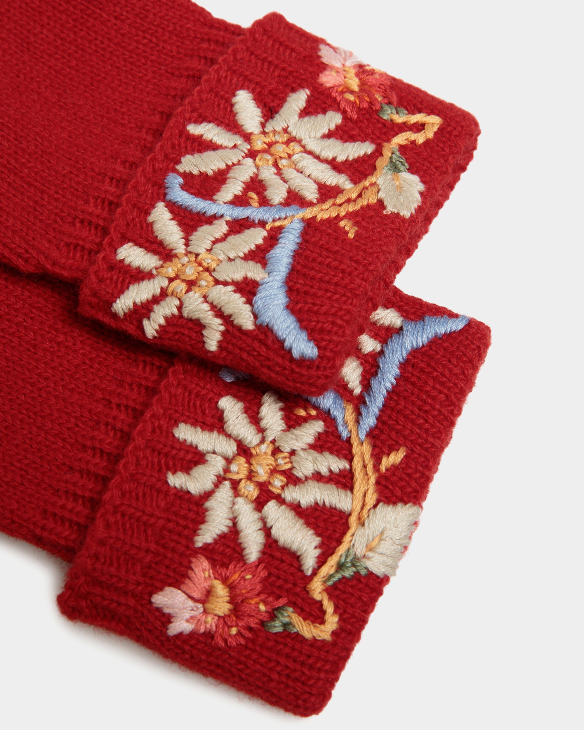 Guanti Winter Capsule In Lana Rossa Con Ricamo Alpine Flowers - Donna - Bally - 02