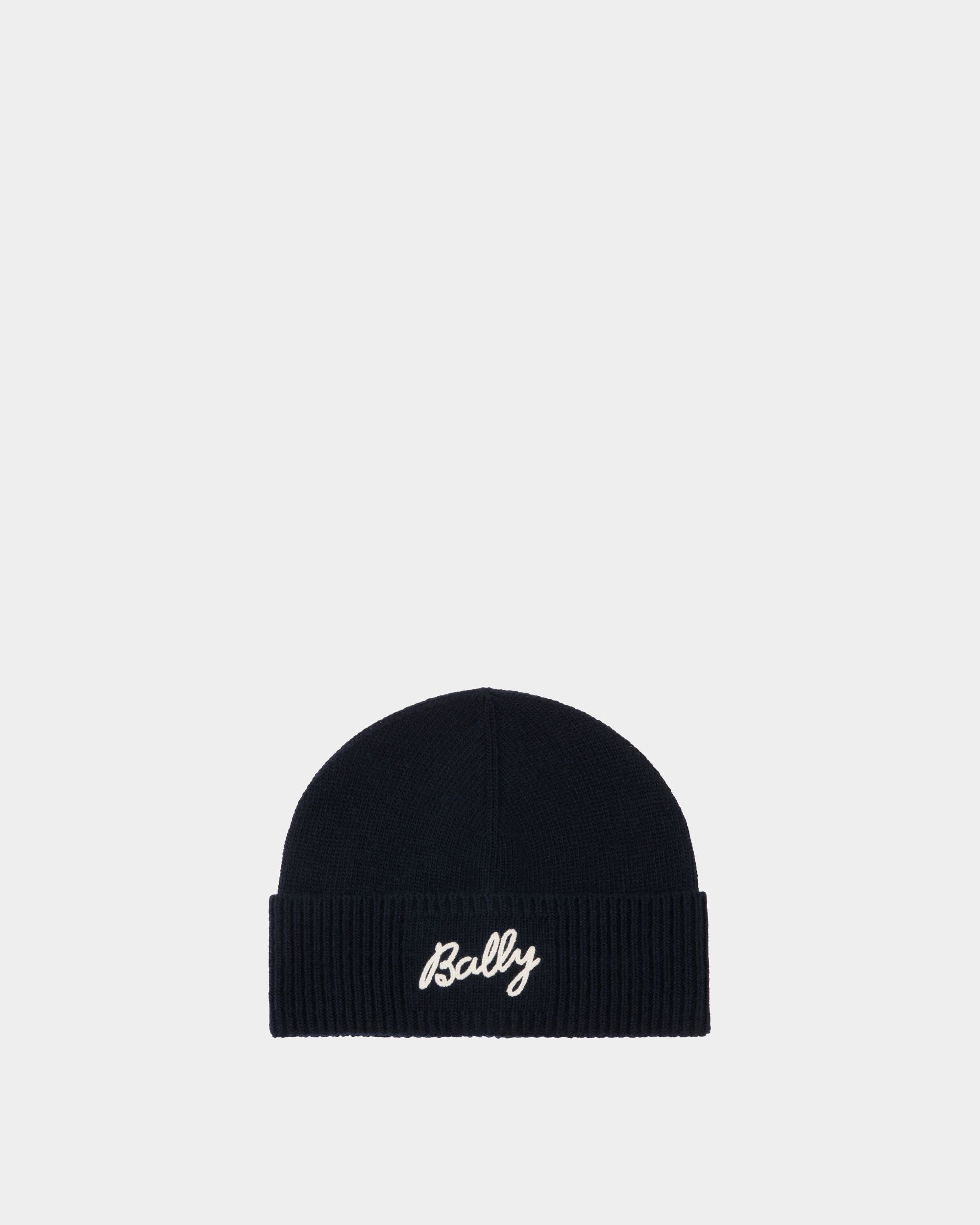 Cappello A Cuffia In Lana Navy Blue Con Logo - Donna - Bally - 01