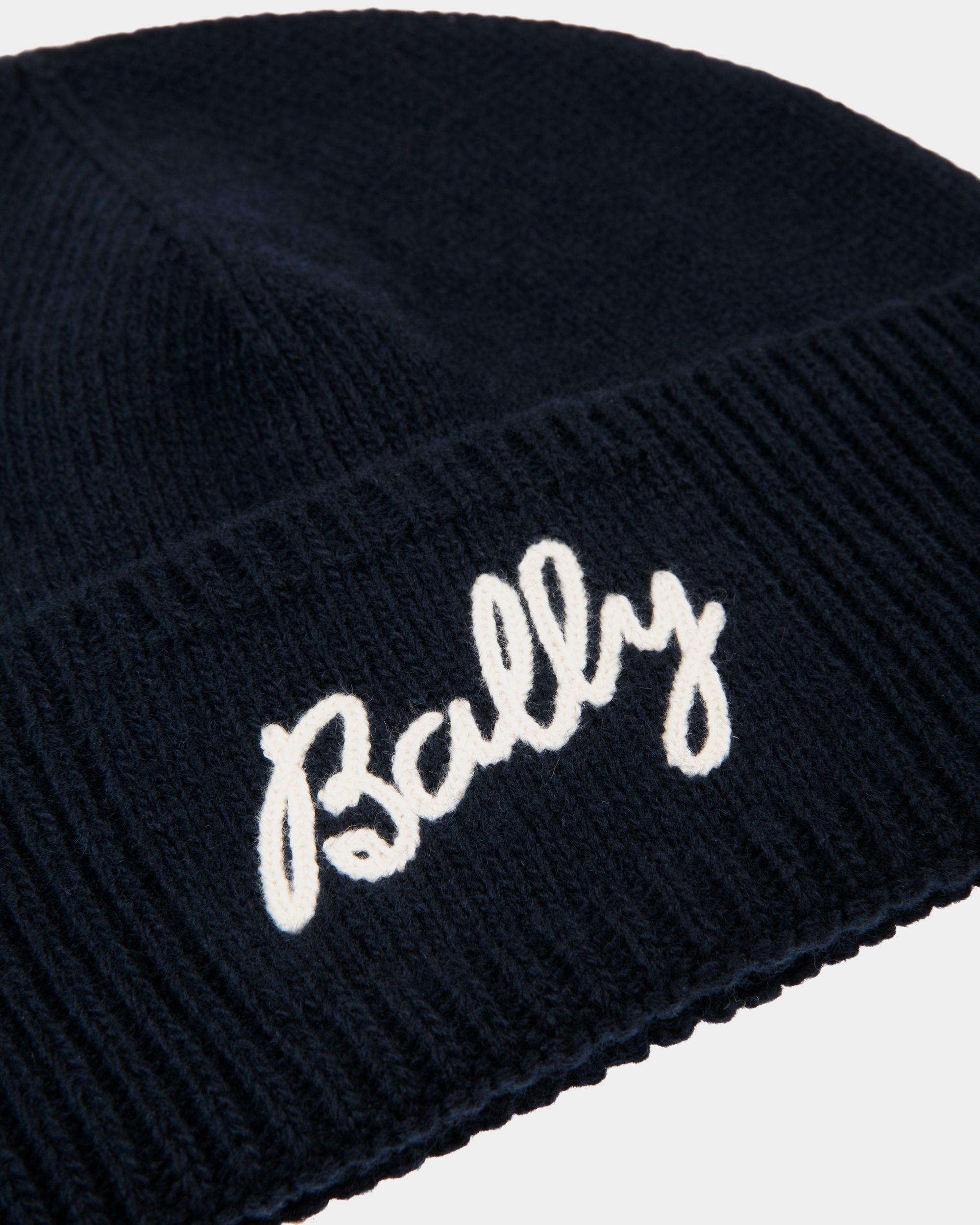 Cappello A Cuffia In Lana Navy Blue Con Logo - Donna - Bally - 04