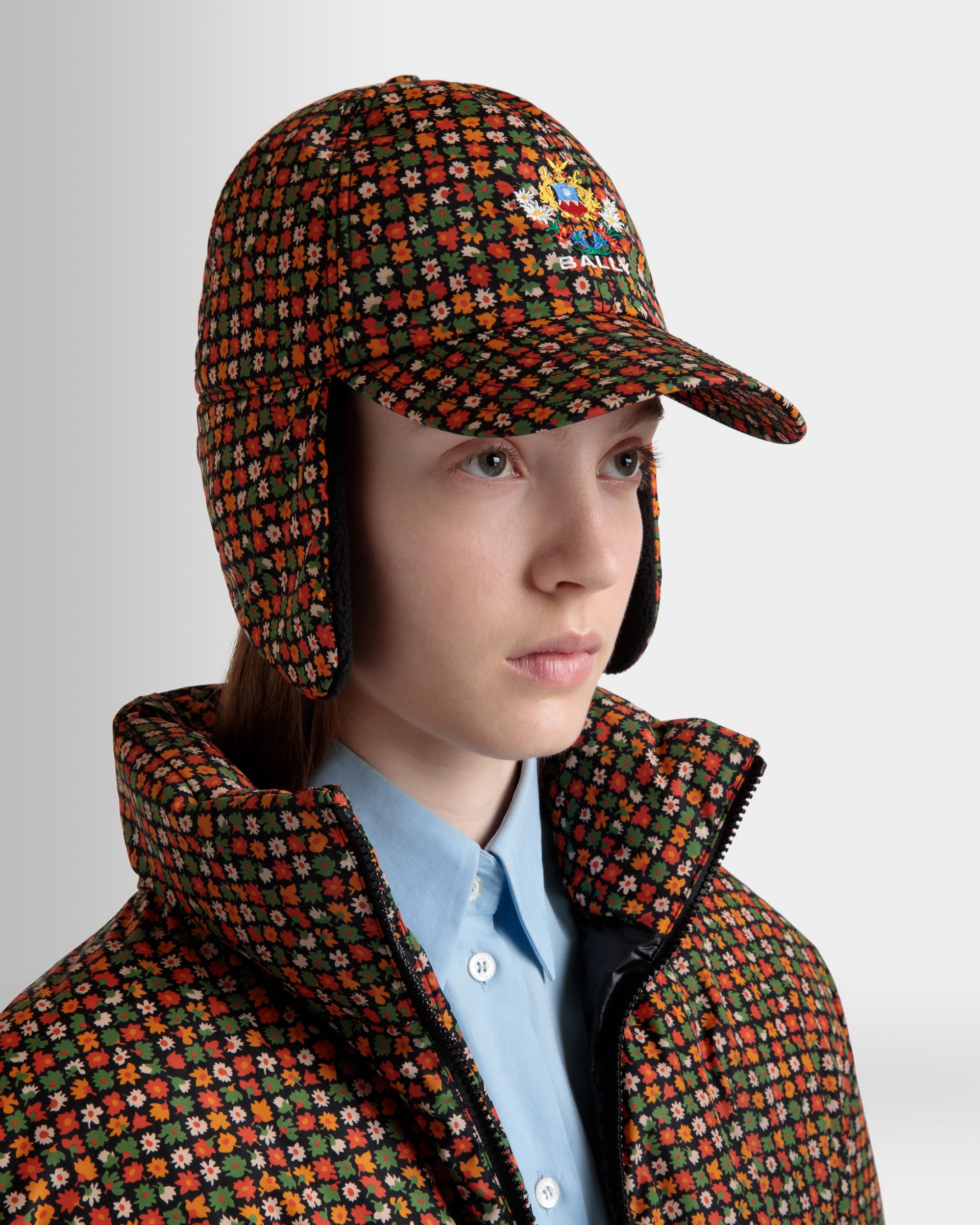Cappello Aviator Winter Capsule In Nylon Riciclato Multicolore Con Ricamo Alpine Flowers - Donna - Bally - 02