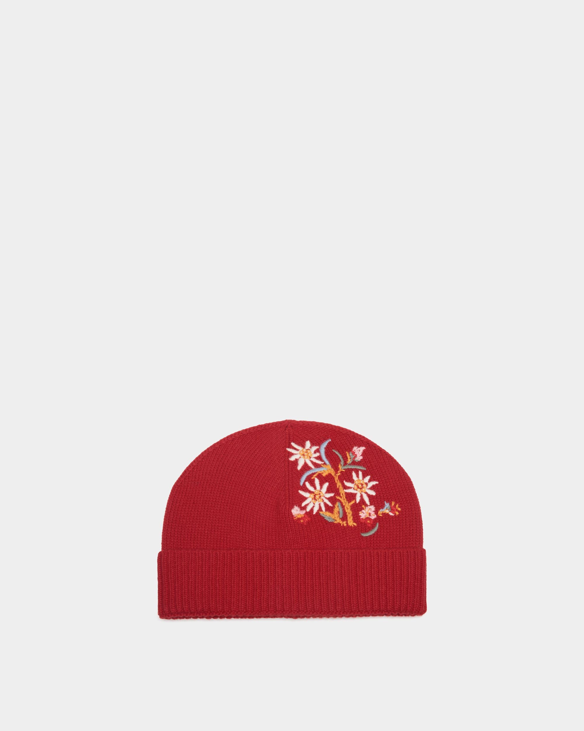 Cappello A Cuffia Winter Capsule In Lana Rossa Con Ricamo Alpine Flowers - Donna - Bally - 01