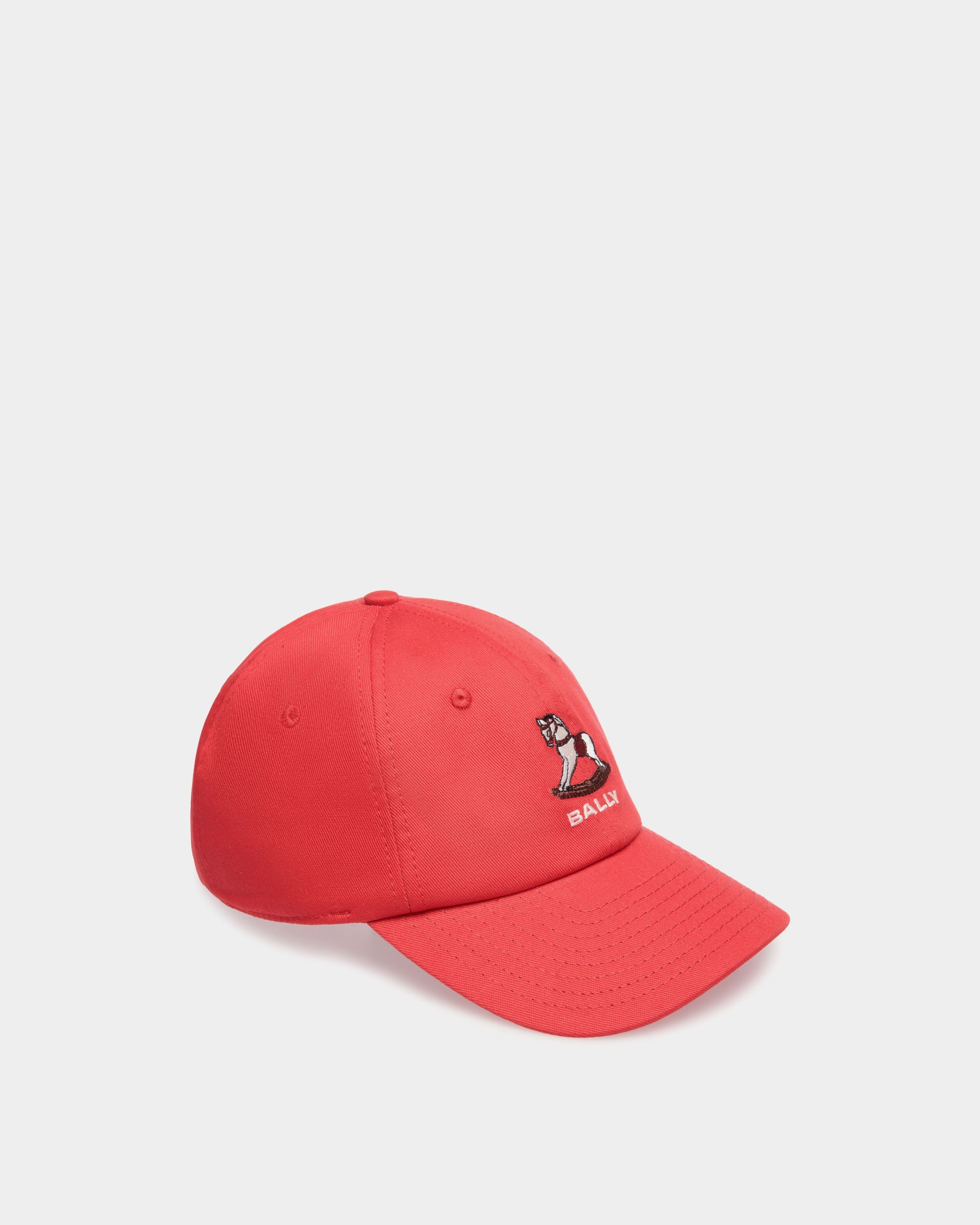 Cappellino In Cotone Rosso Con Ricamo Rocking Horse Di Beni Bischof - Donna - Bally - 01